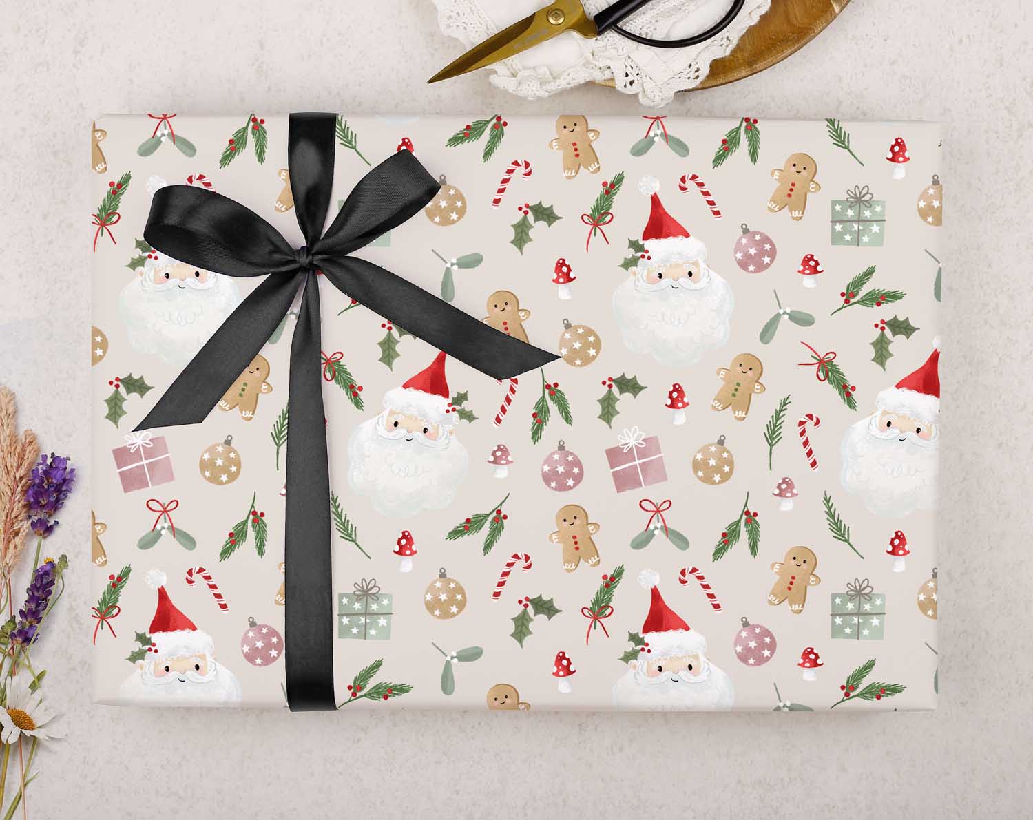 Santa & Gingerbread Christmas Wrapping Paper. Wrapping Paper designed by Making Meadows