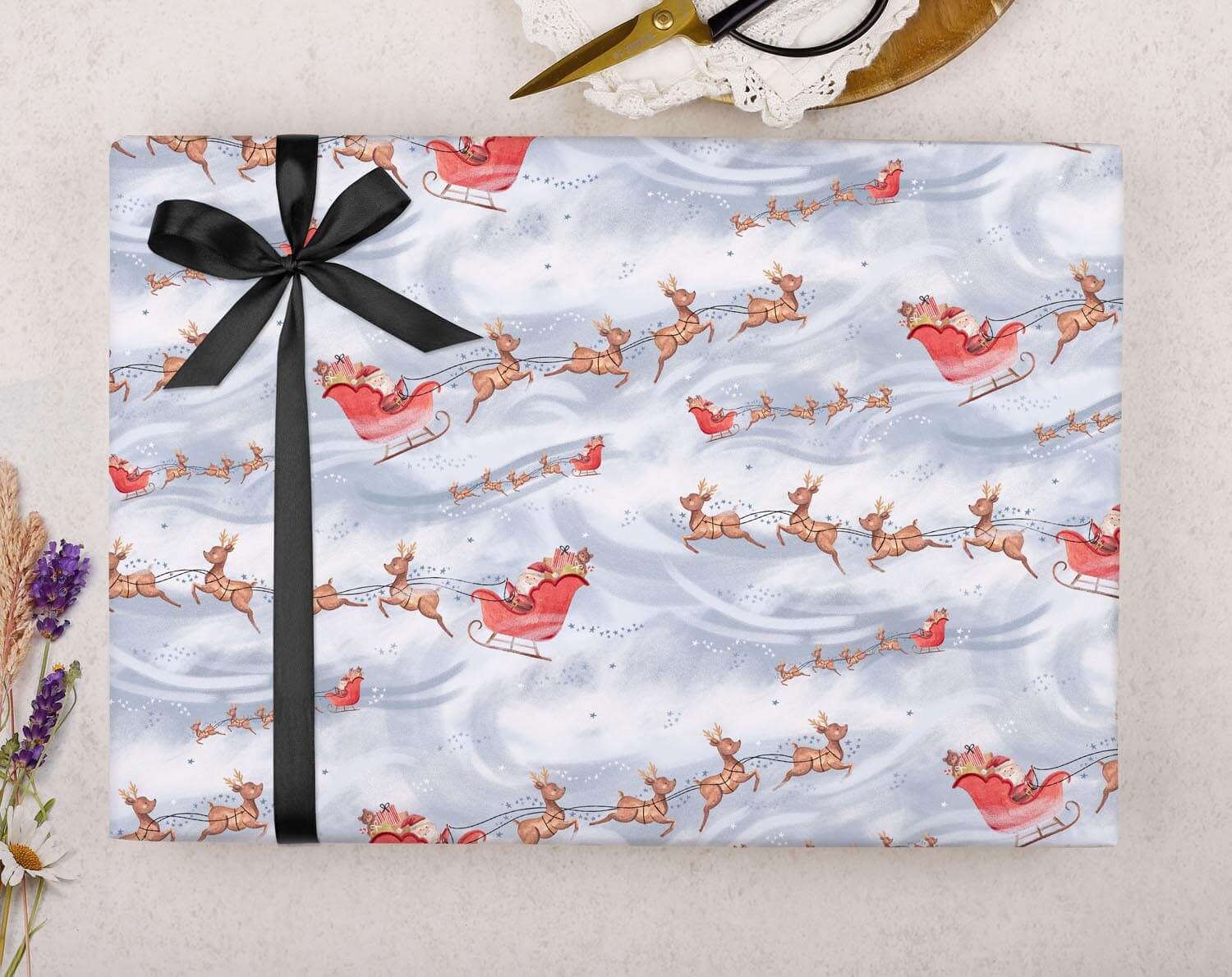 Santa Sleigh Christmas Wrapping Paper. Wrapping Paper designed by Making Meadows