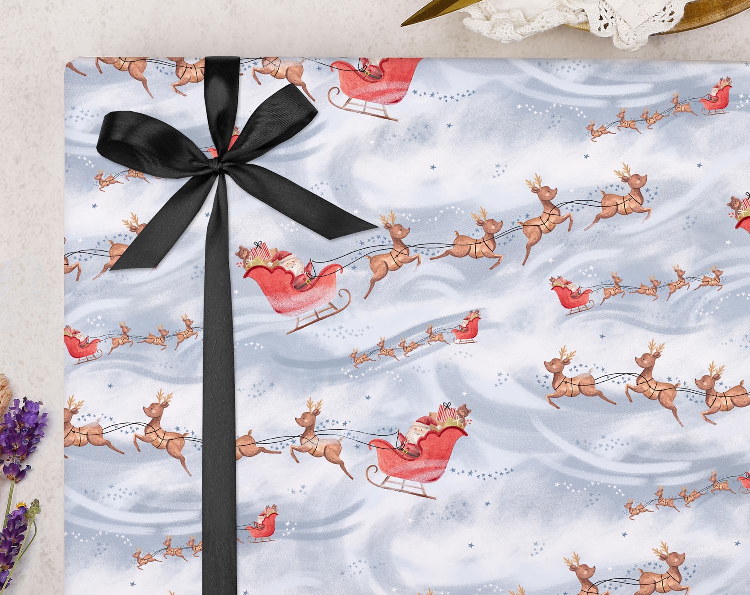 Santa Sleigh Christmas Wrapping Paper. Wrapping Paper designed by Making Meadows