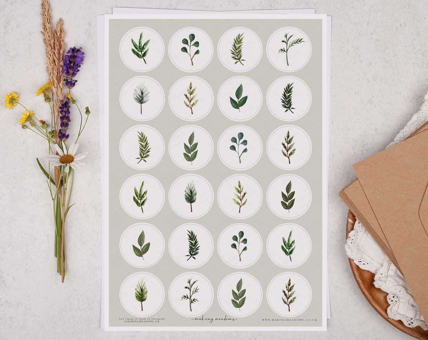 Scandinavian Botanical Sticker Sheet. Decorative Stickers designed by Making Meadows