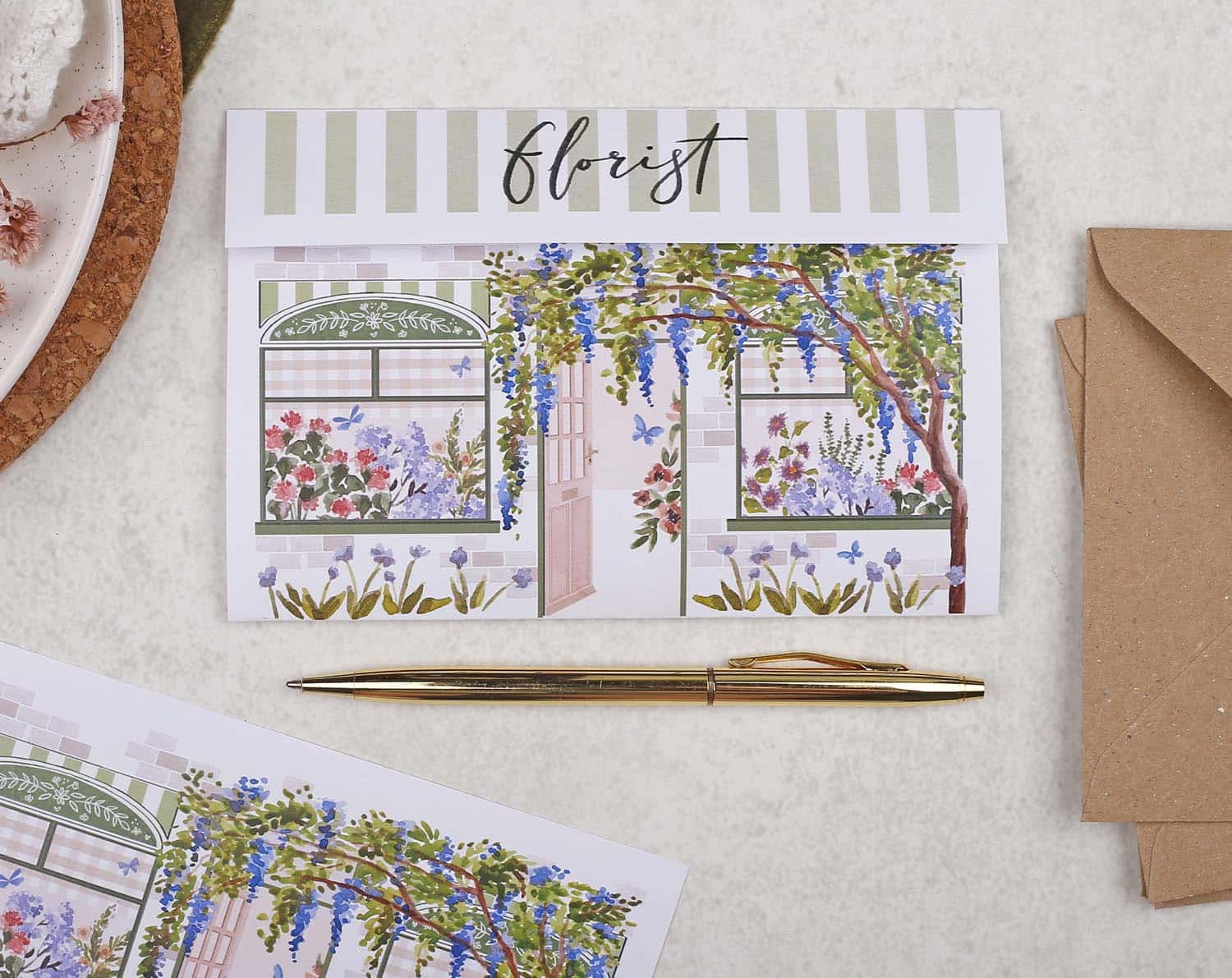 Shop Front A5 Writing Paper in Green. Stationery designed by Making Meadows