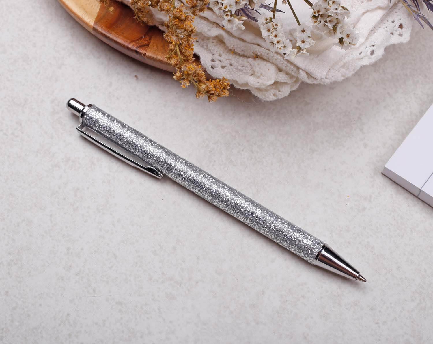 Silver Glitter Ballpoint Pen. Pens designed by Making Meadows
