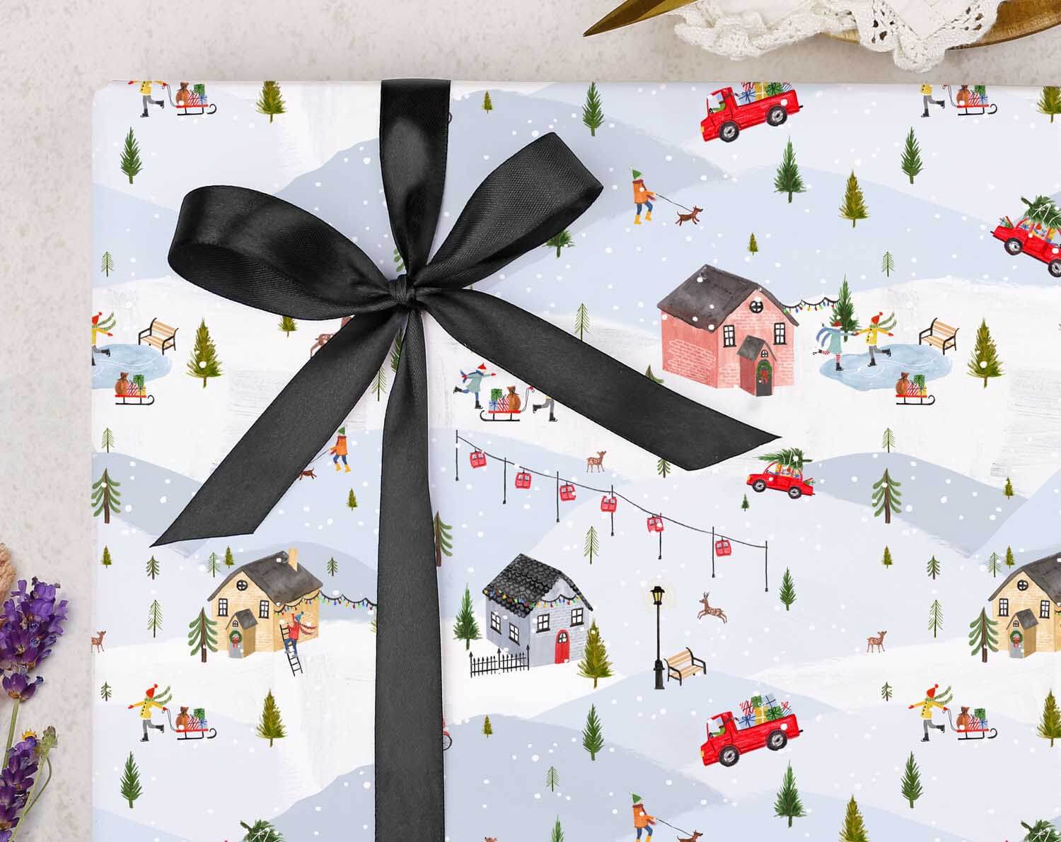 Ski Village Christmas Wrapping Paper. Wrapping Paper designed by Making Meadows