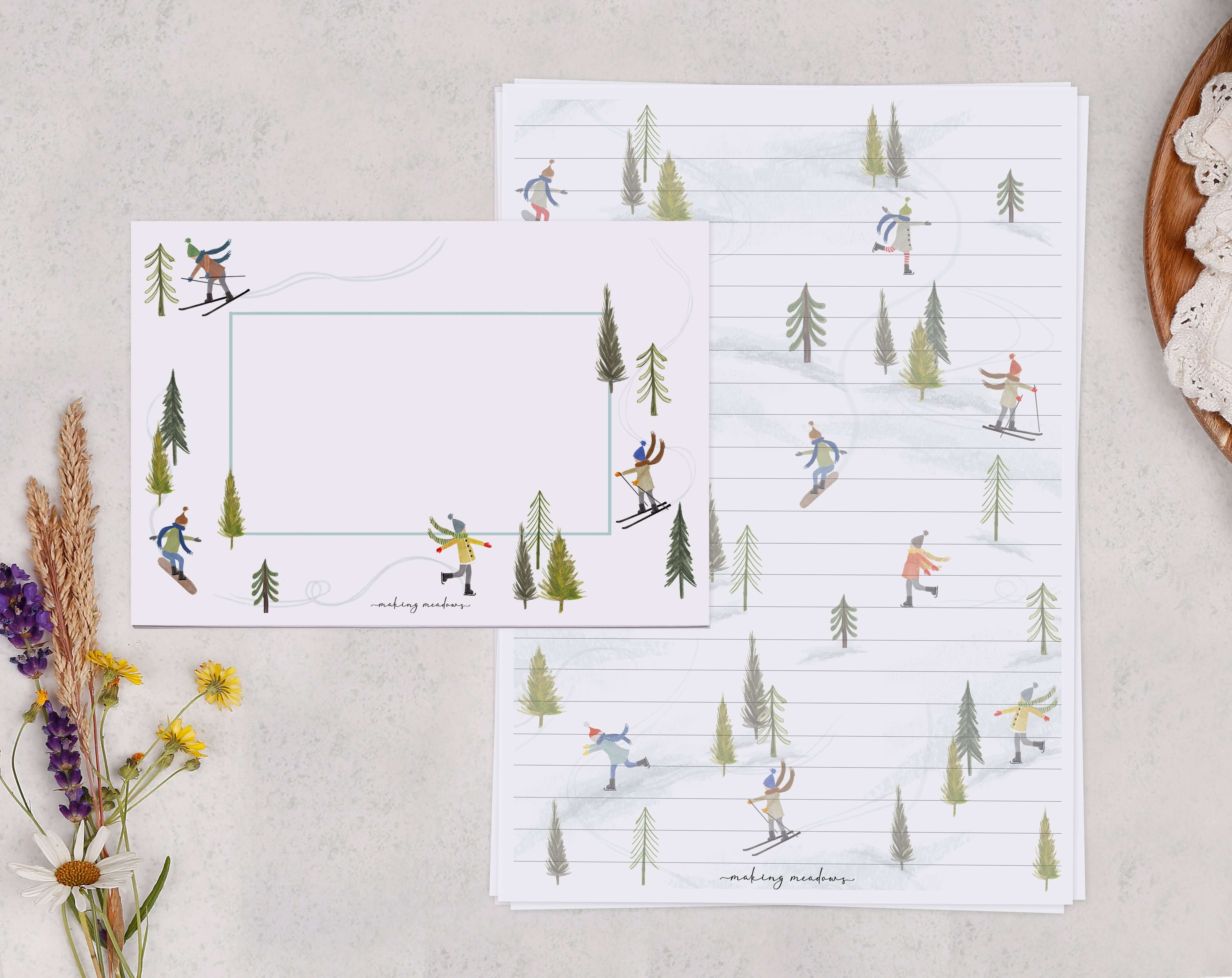 Skiing A5 Writing Paper & Envelope Set. Stationery designed by Making Meadows