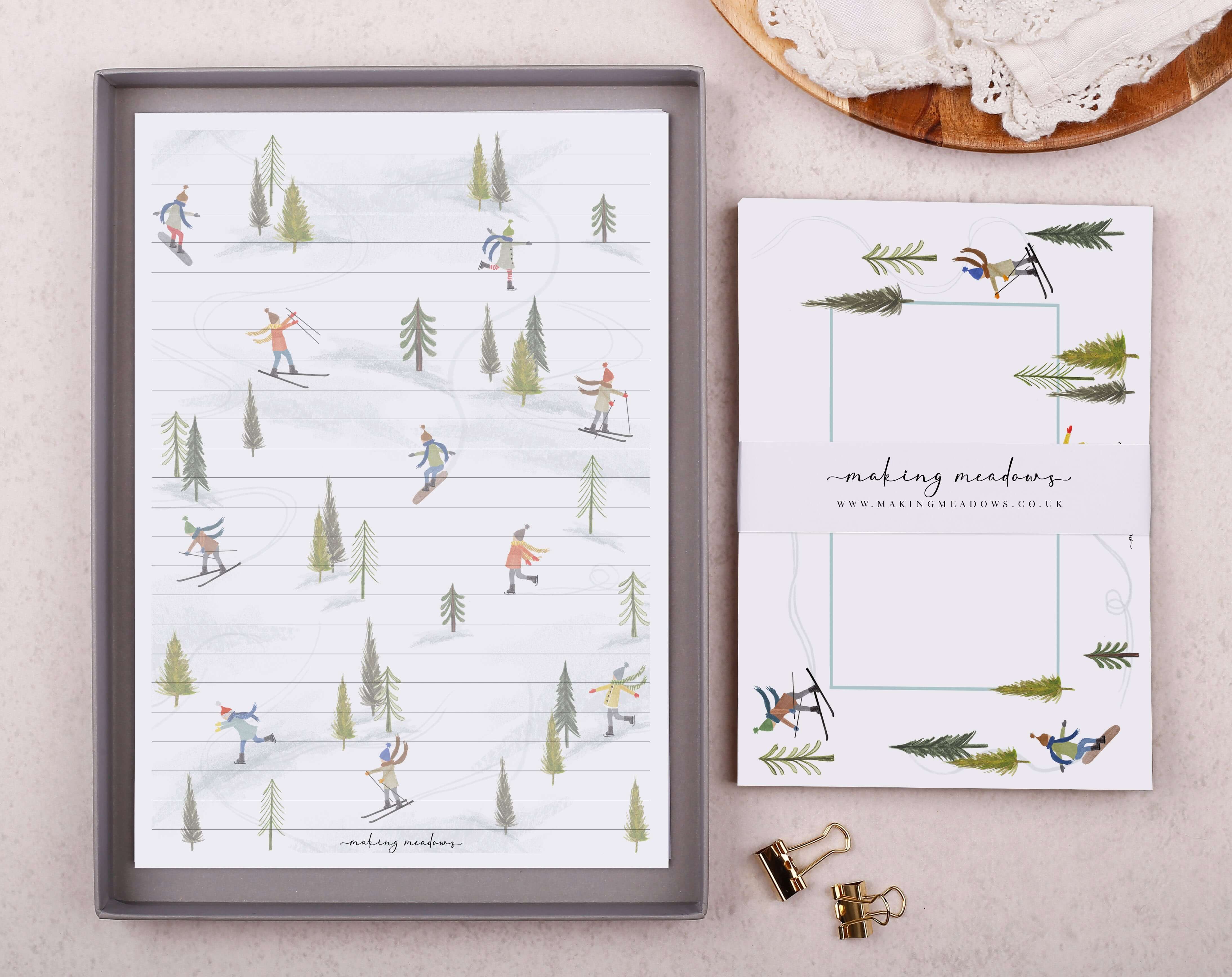 Skiing A5 Writing Paper & Envelope Set. Stationery designed by Making Meadows