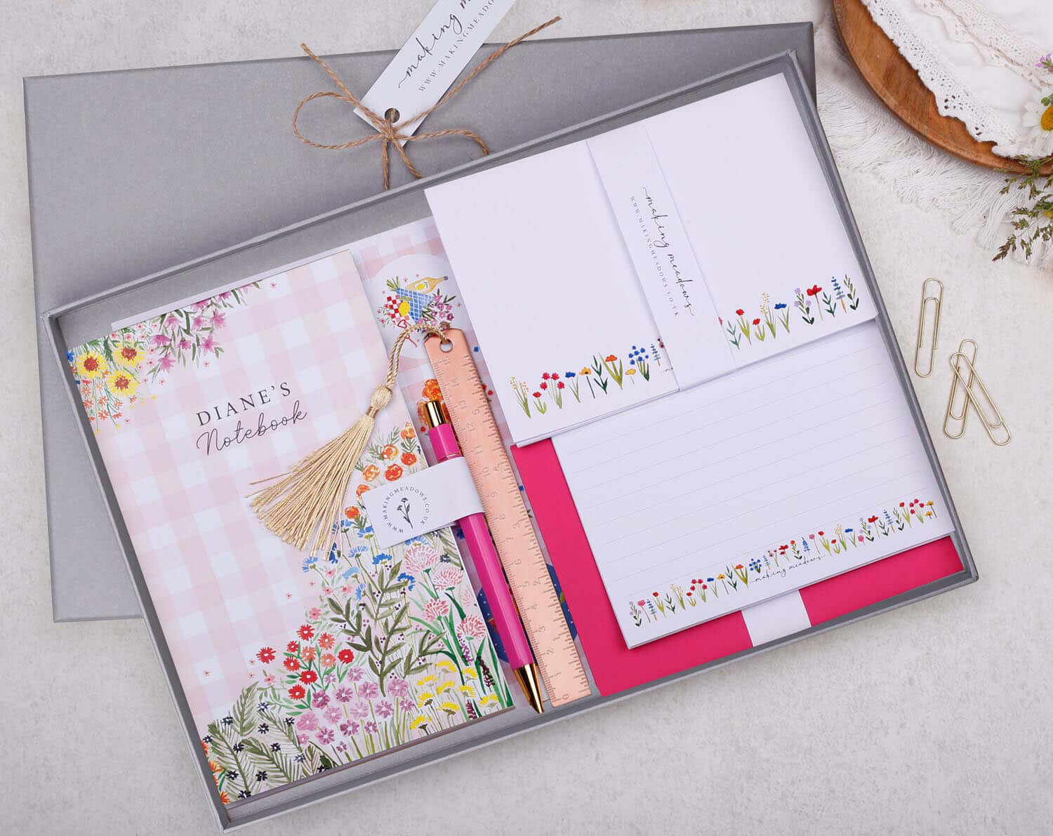 Personalised Gingham Floral Stationery Box