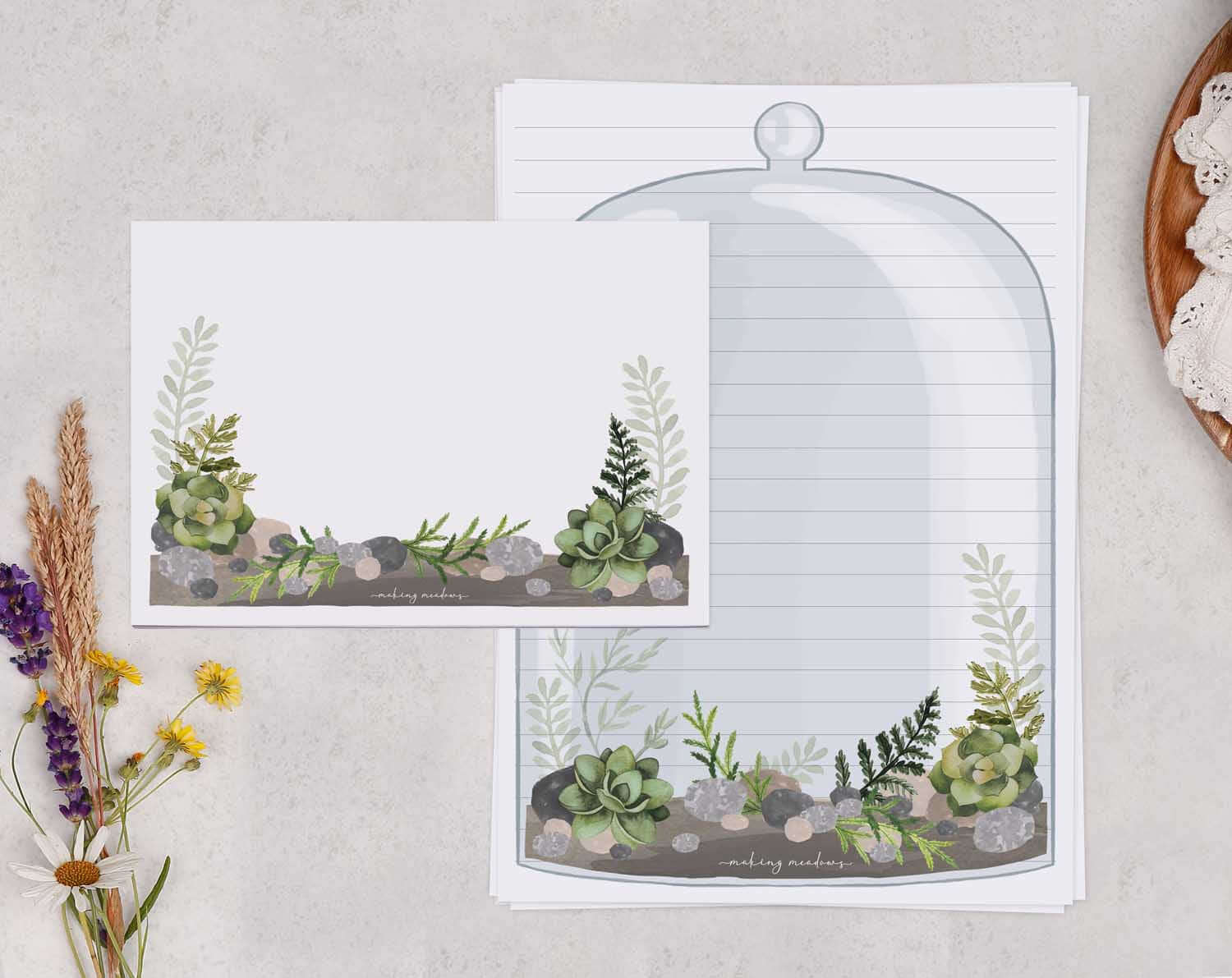 Terrarium A5 Writing Paper & Envelope Set. Stationery designed by Making Meadows