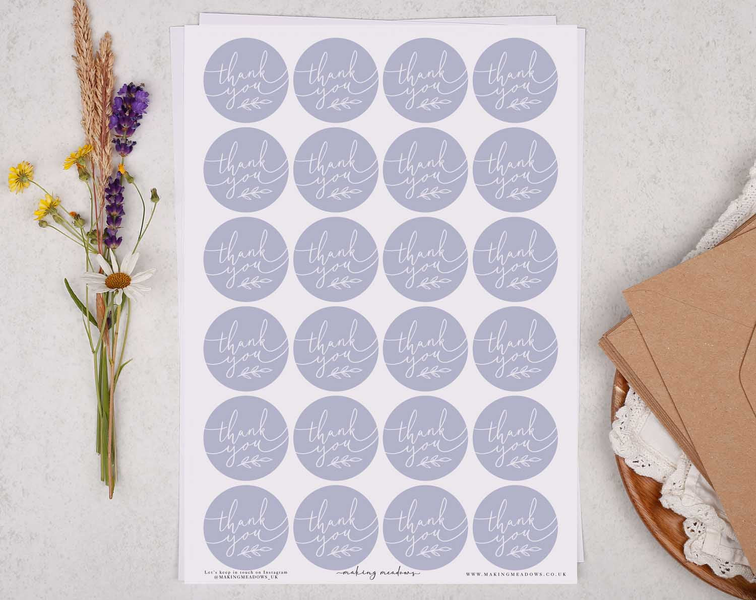 Thank You Botanical Sticker Sheet. Decorative Stickers designed by Making Meadows