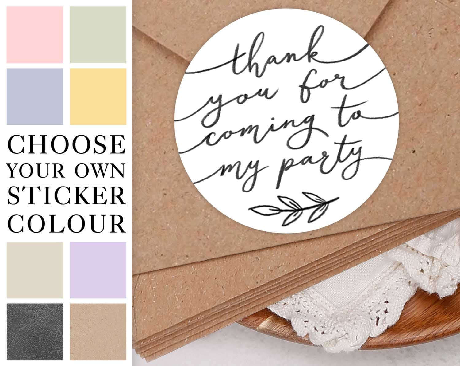 Thank You For Coming To My Party Sticker Sheet. Decorative Stickers designed by Making Meadows