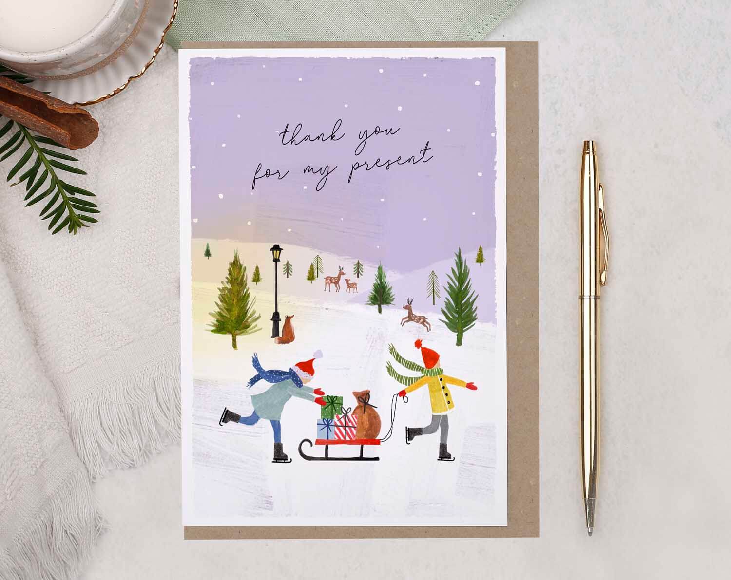Thank You For My Present Christmas Card. Greeting & Note Cards designed by Making Meadows