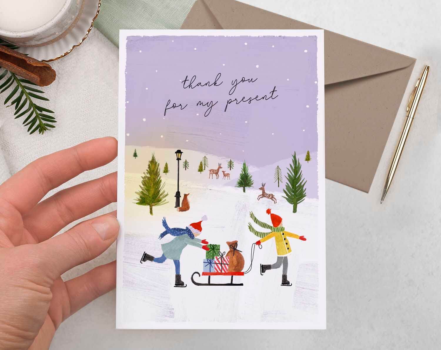 Thank You For My Present Christmas Card. Greeting & Note Cards designed by Making Meadows