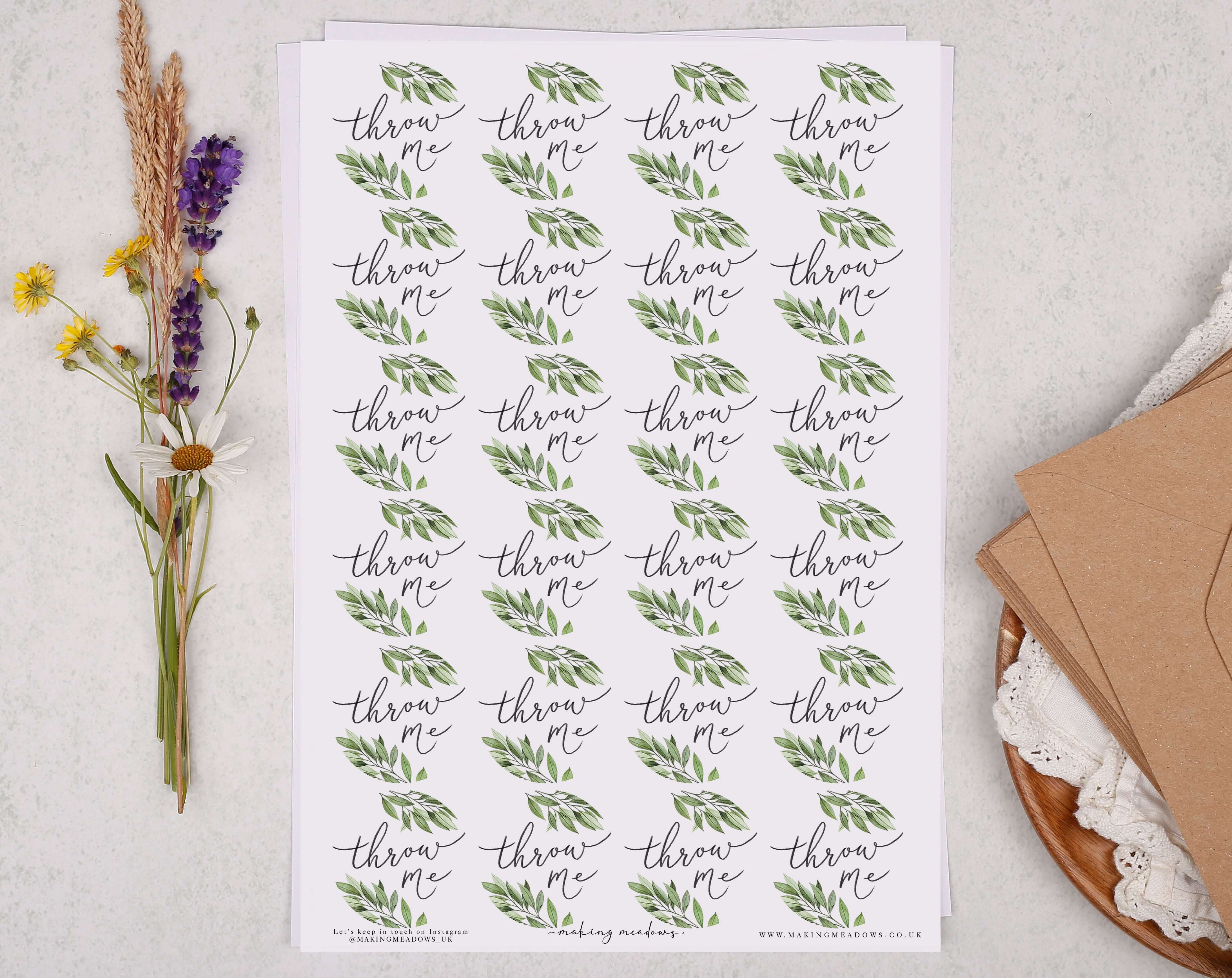 'Throw Me' Botanical Confetti Sticker Sheet. Decorative Stickers designed by Making Meadows