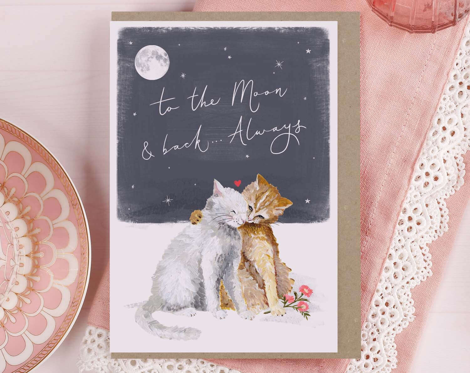 To The Moon & Back, Cat Valentine Card. Greeting & Note Cards designed by Making Meadows