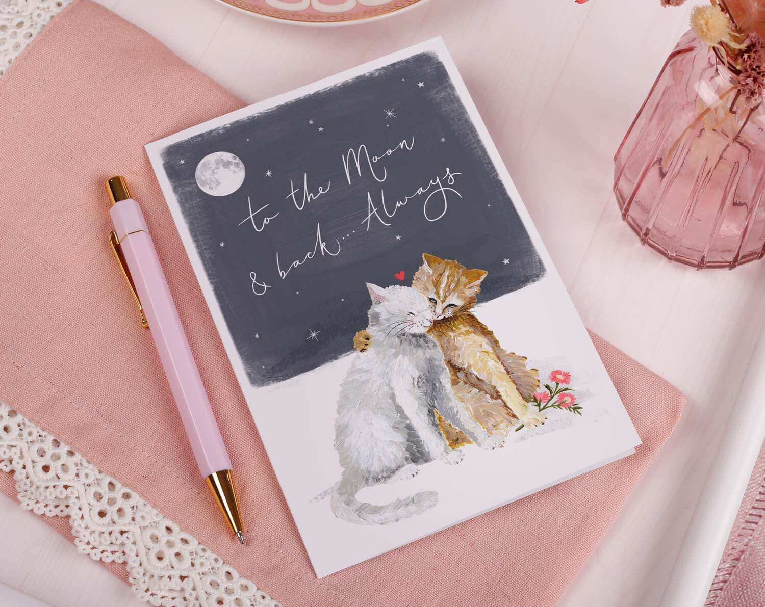 To The Moon & Back, Cat Valentine Card. Greeting & Note Cards designed by Making Meadows