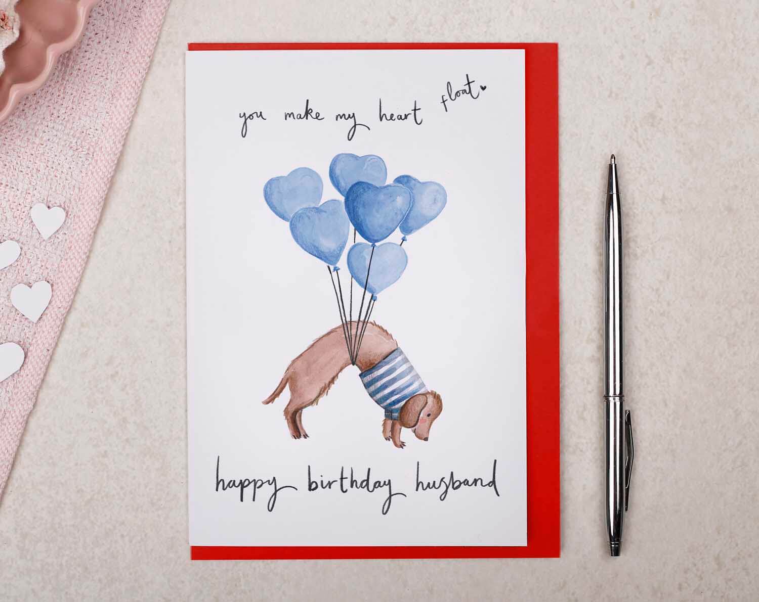 Sausage Dog Husband Happy Birthday Card. Greeting Cards designed by Making Meadows