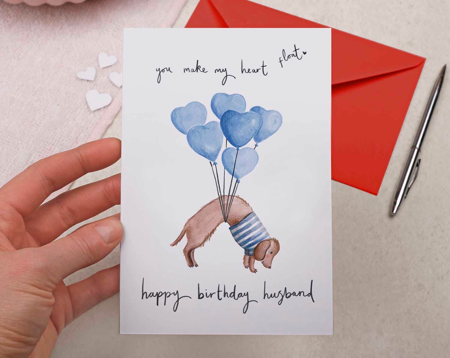 Sausage Dog Husband Happy Birthday Card. Greeting Cards designed by Making Meadows