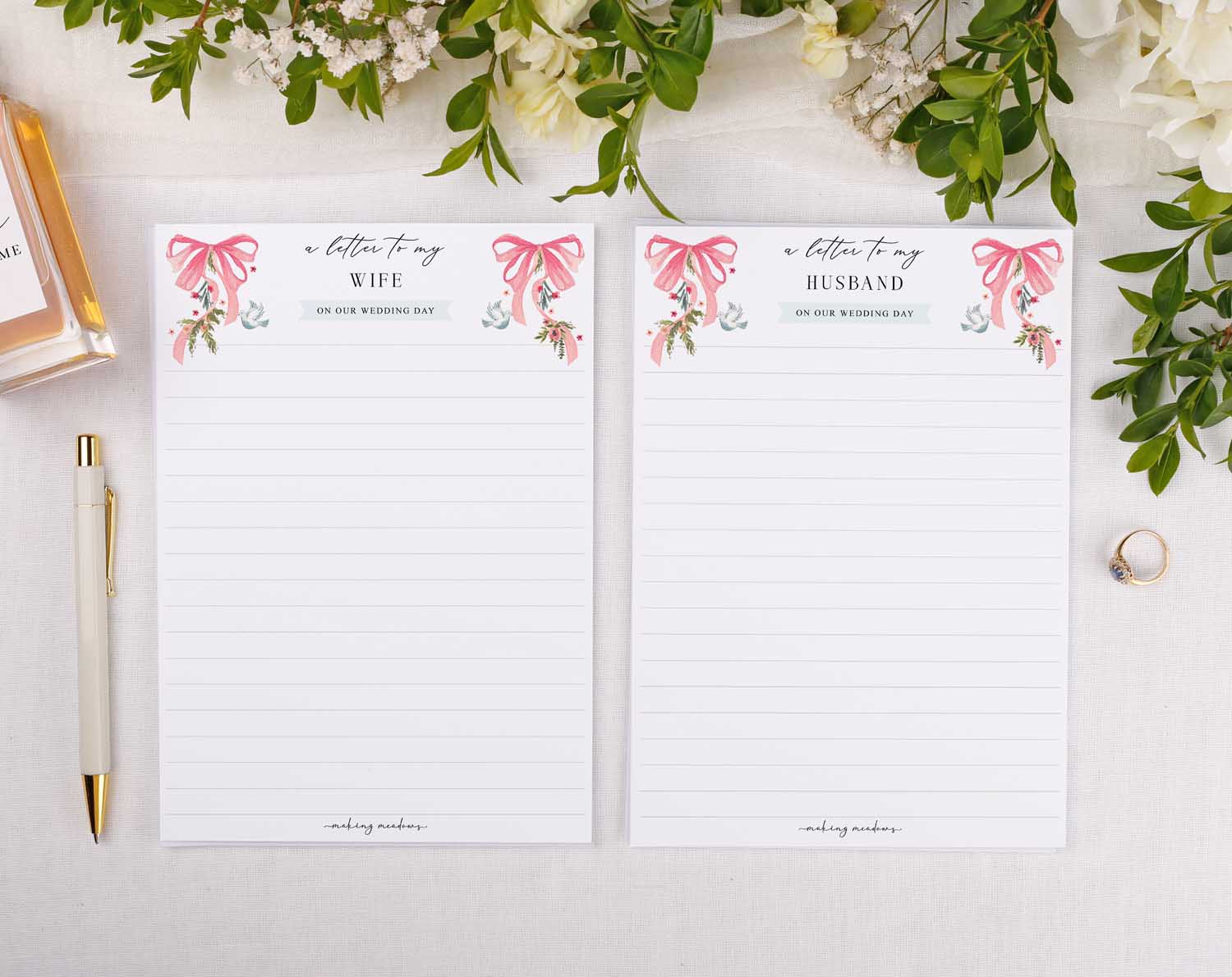Vintage Wedding Letter to My Wife and Husband writing paper set with floral design.