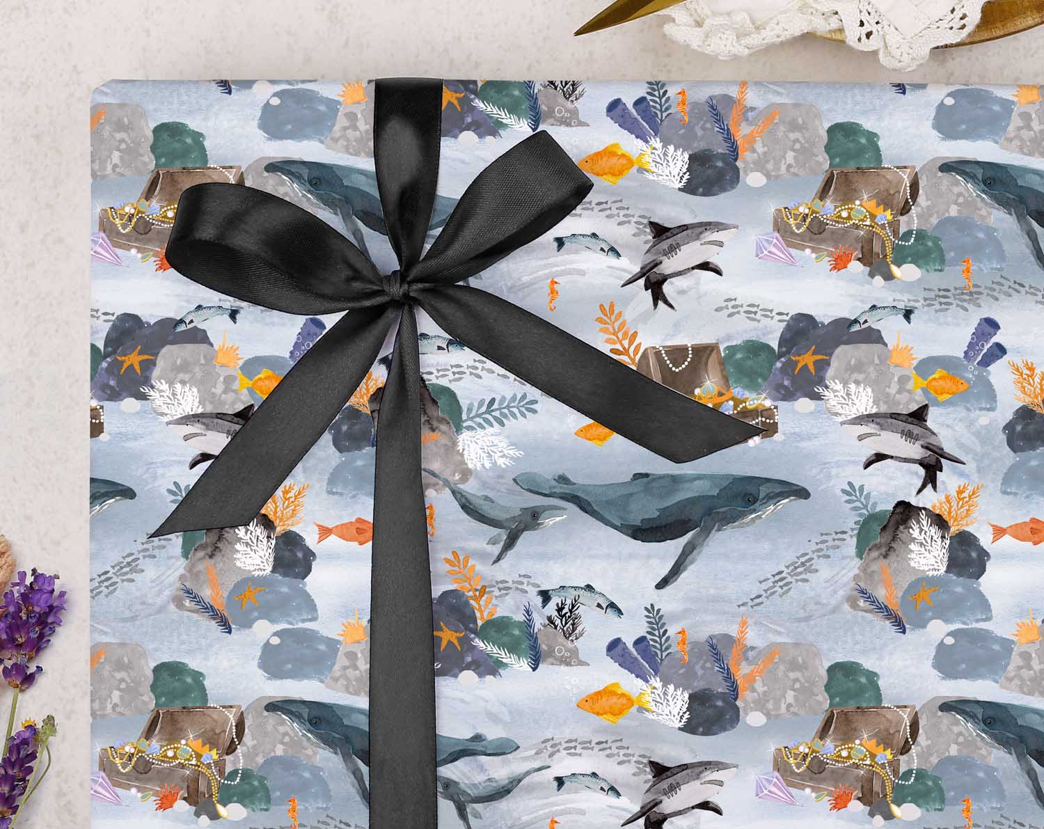 Whale In The Ocean Wrapping Paper. Wrapping Paper designed by Making Meadows