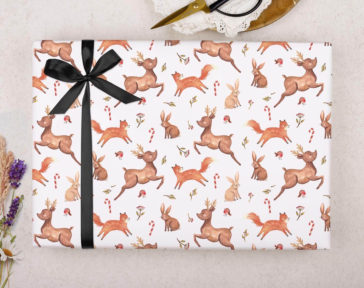 White Christmas Woodland Wrapping Paper. Wrapping Paper designed by Making Meadows