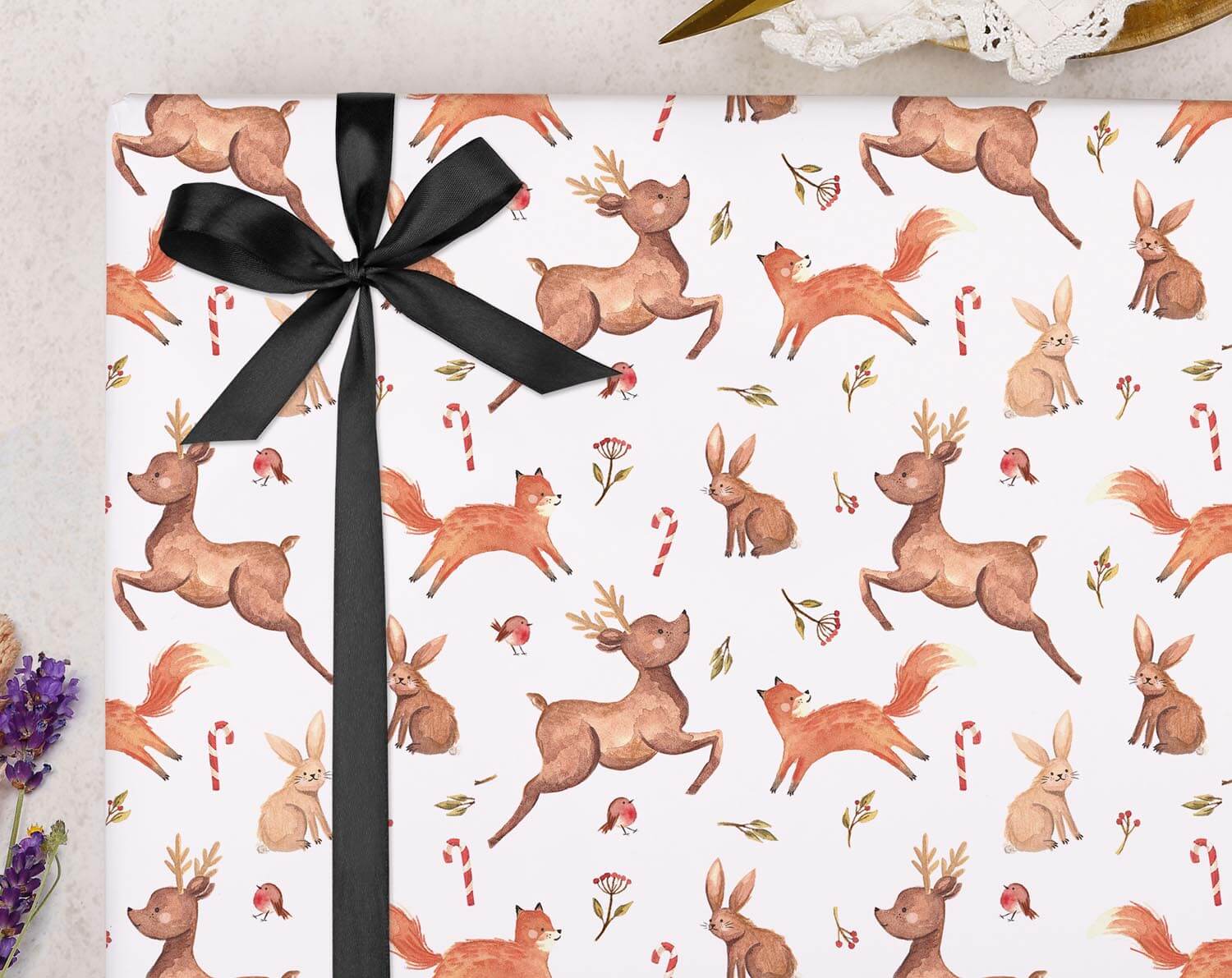 White Christmas Woodland Wrapping Paper. Wrapping Paper designed by Making Meadows
