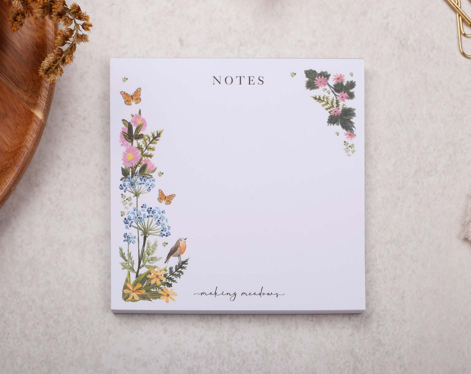 White Floral Memo Pad Block. Memo Pads designed by Making Meadows