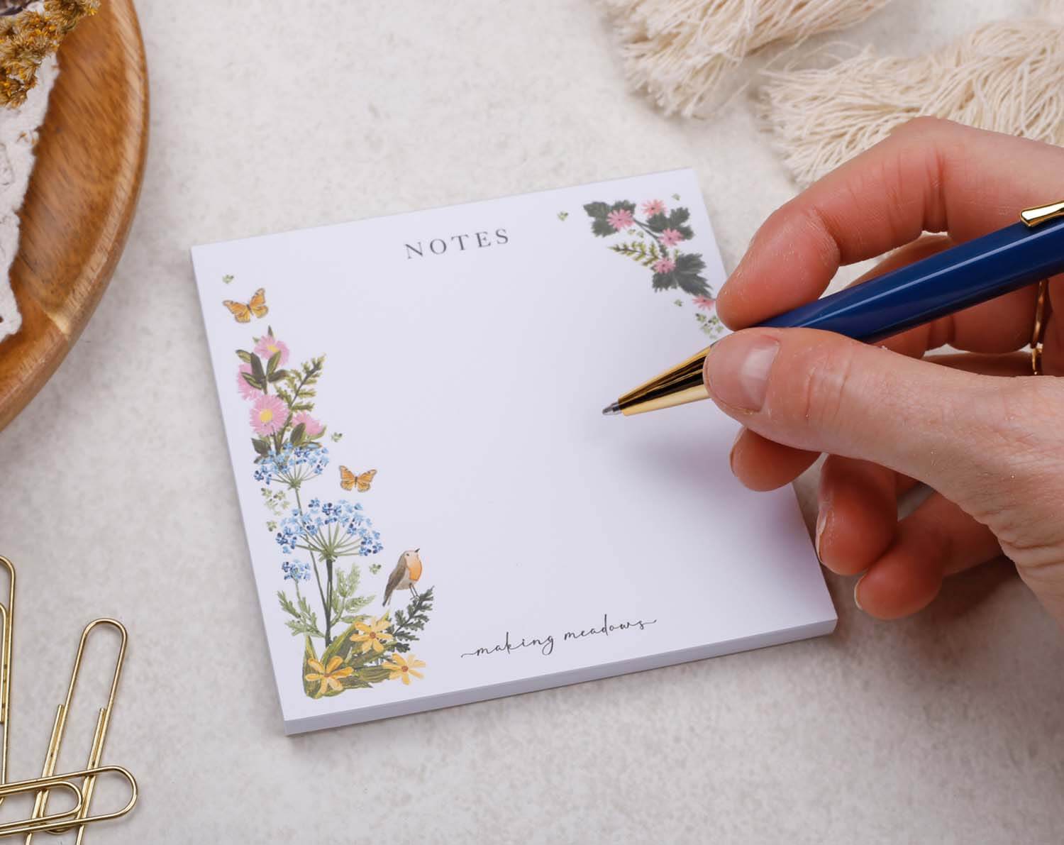 White Floral Memo Pad Block. Memo Pads designed by Making Meadows