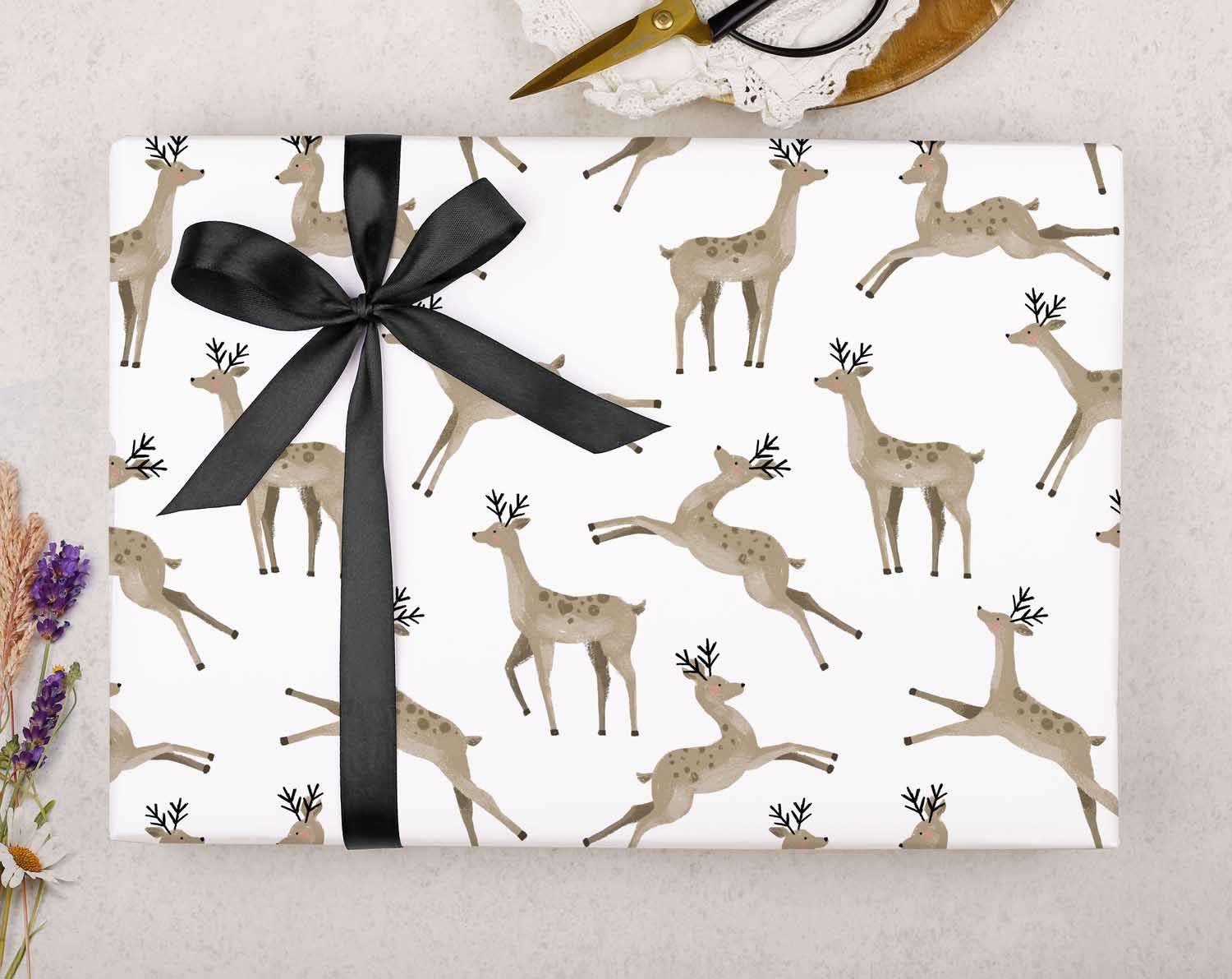White Reindeer Christmas Wrapping Paper. Wrapping Paper designed by Making Meadows