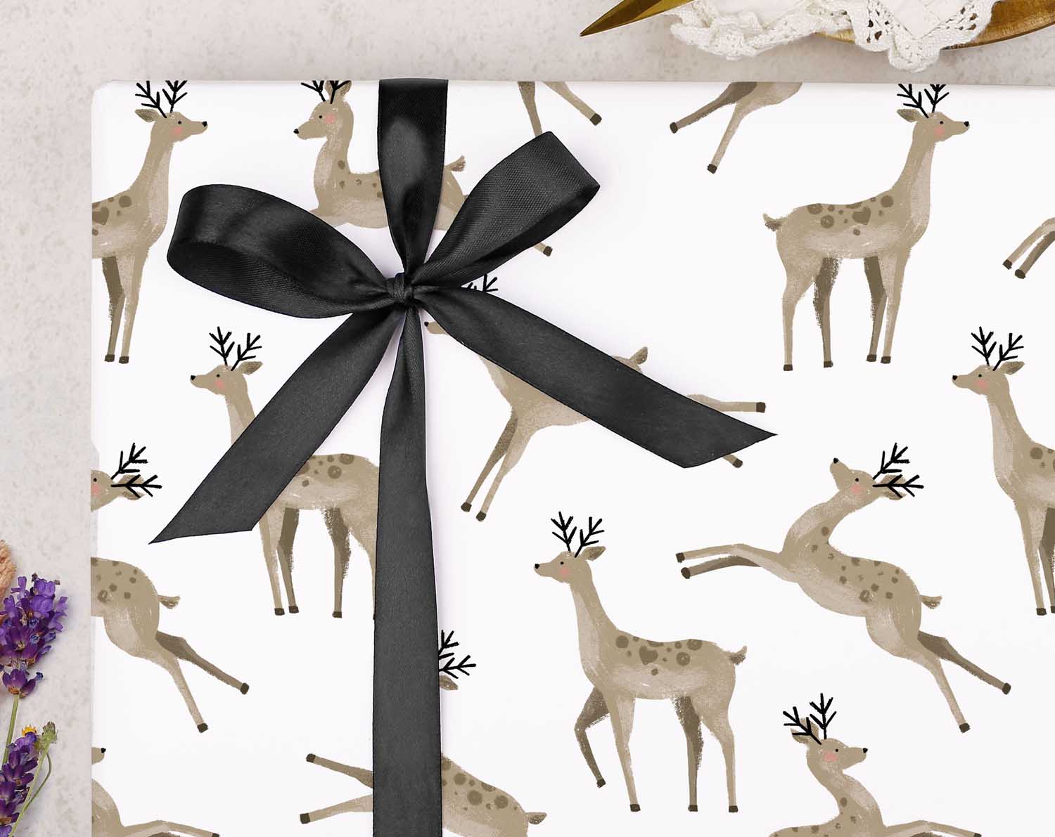 White Reindeer Christmas Wrapping Paper. Wrapping Paper designed by Making Meadows