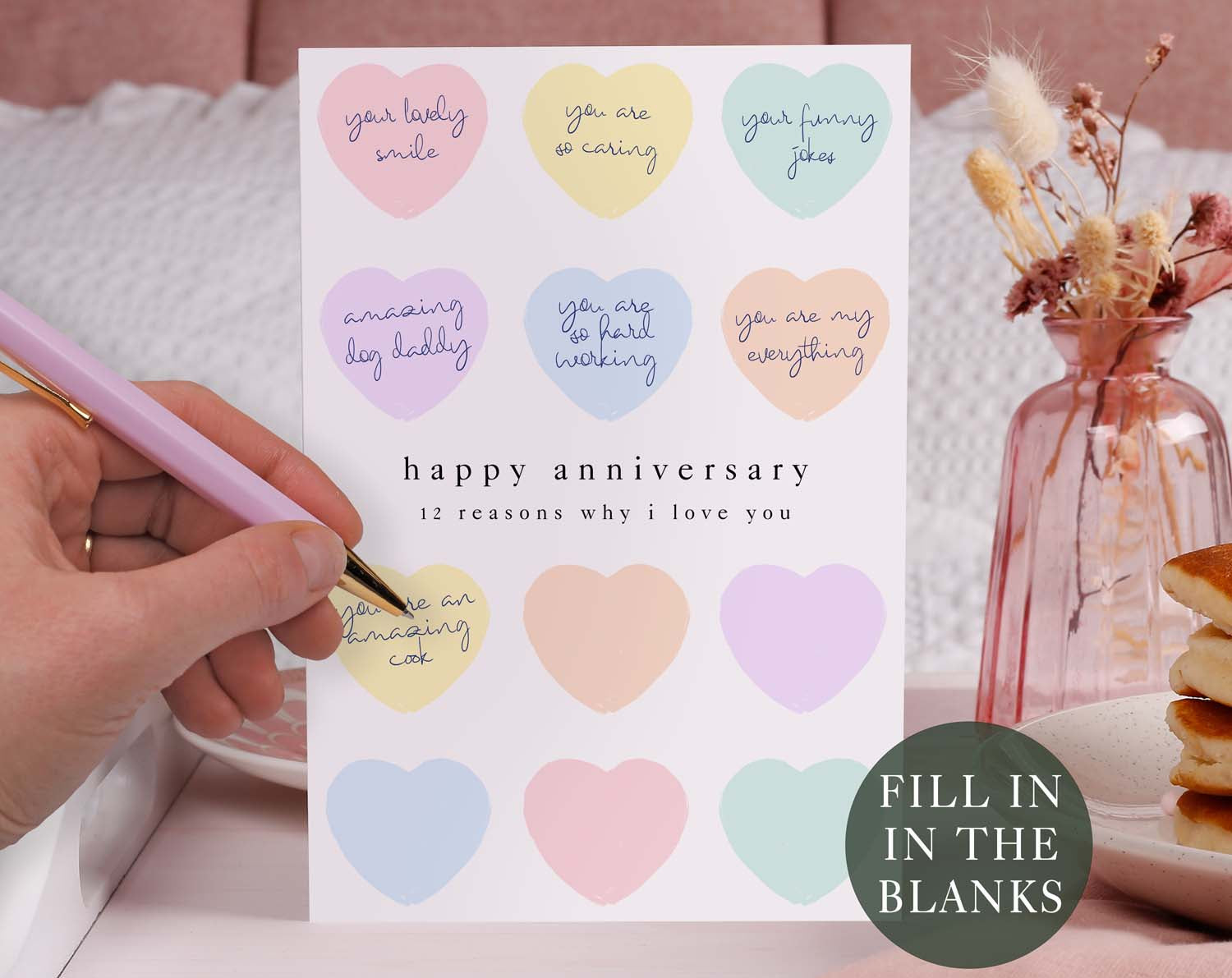 'Why I Love You' Fill In The Blanks Anniversary Card. Greeting & Note Cards designed by Making Meadows