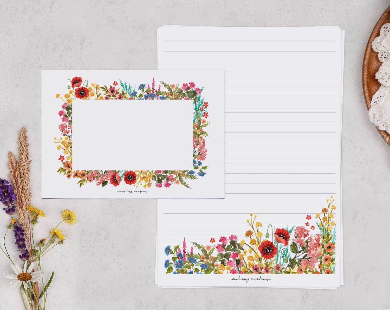 Wild Flowers A5 Writing Paper & Envelope Set. Stationery designed by Making Meadows