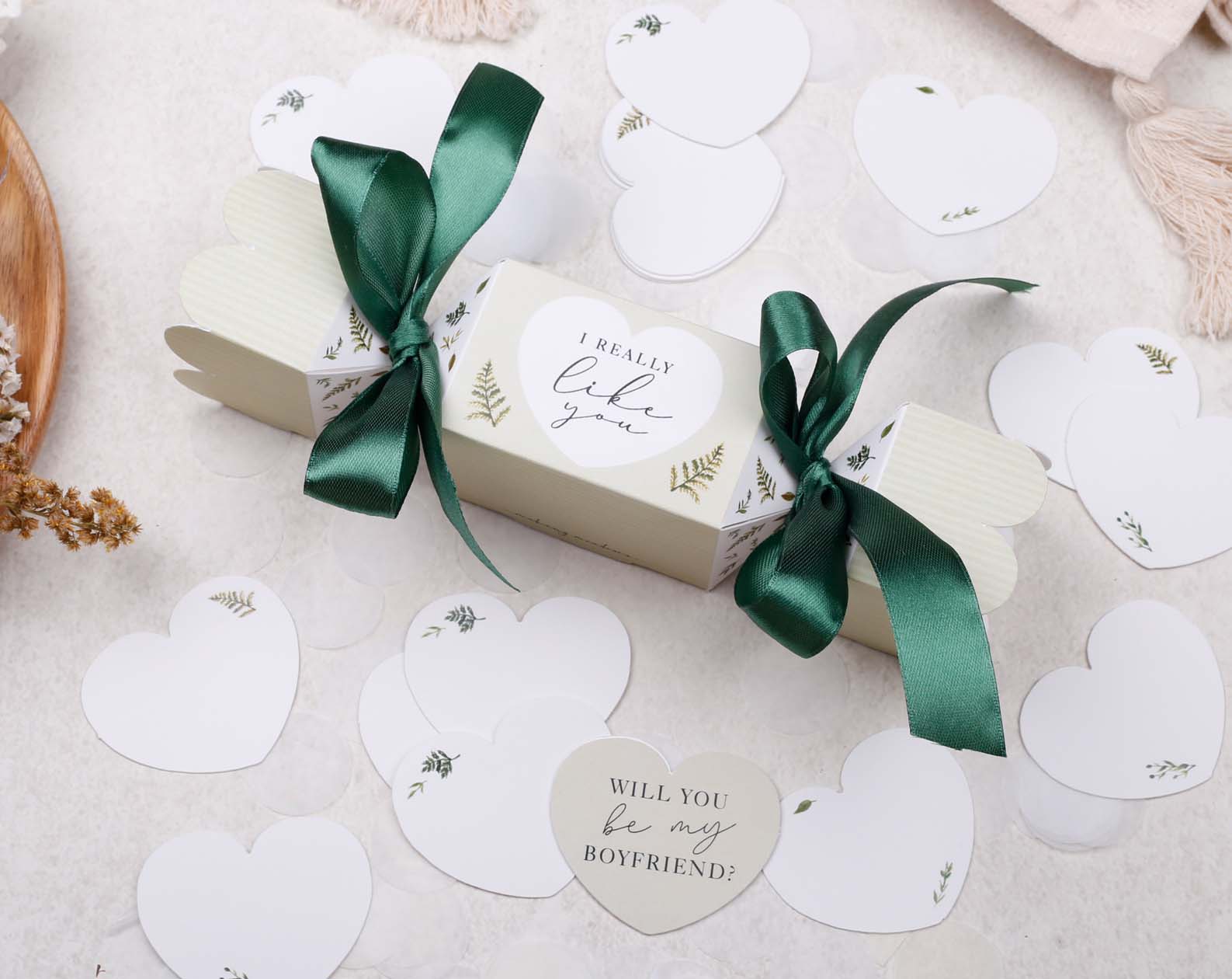 Will You Be My Boyfriend Surprise Botanical Cracker. Stationery designed by Making Meadows