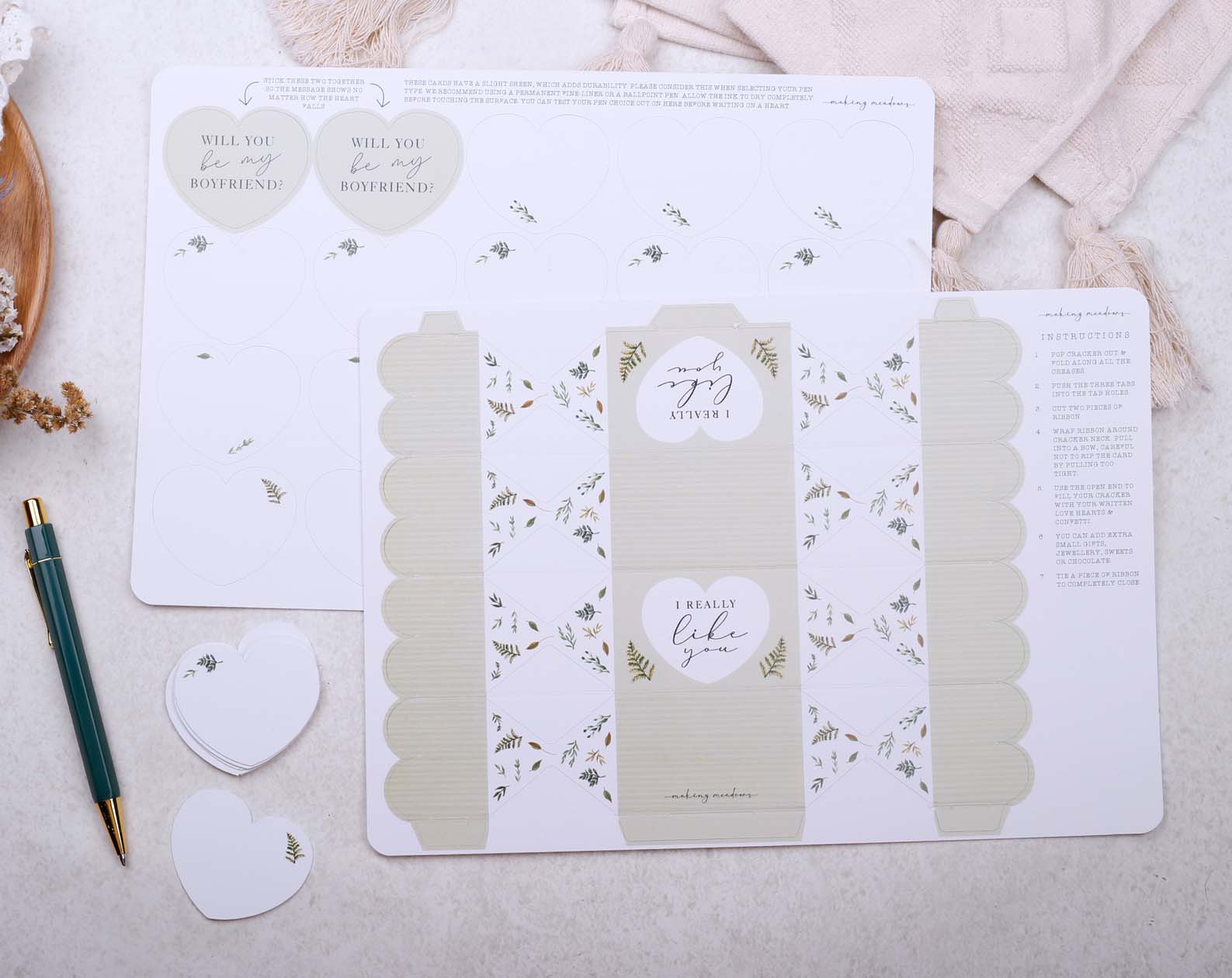 Will You Be My Boyfriend Surprise Botanical Cracker. Stationery designed by Making Meadows
