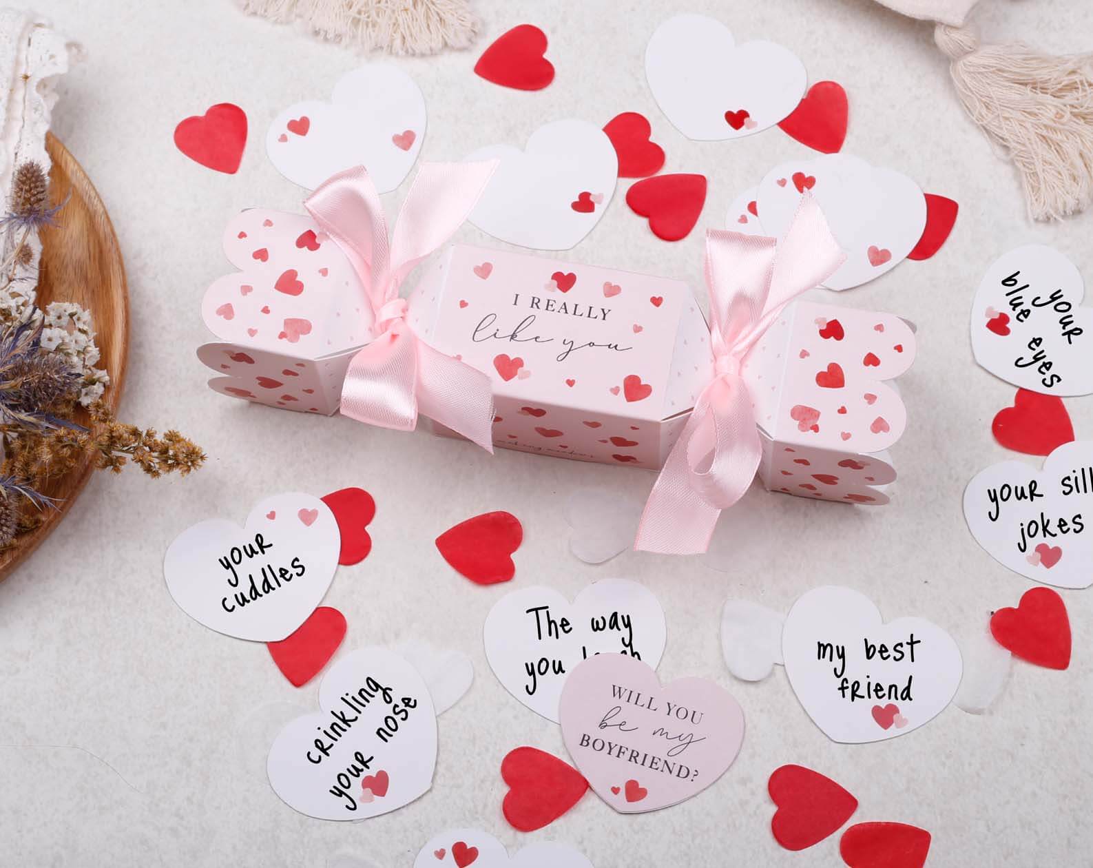 Will You Be My Boyfriend Surprise Pink Cracker. Stationery designed by Making Meadows