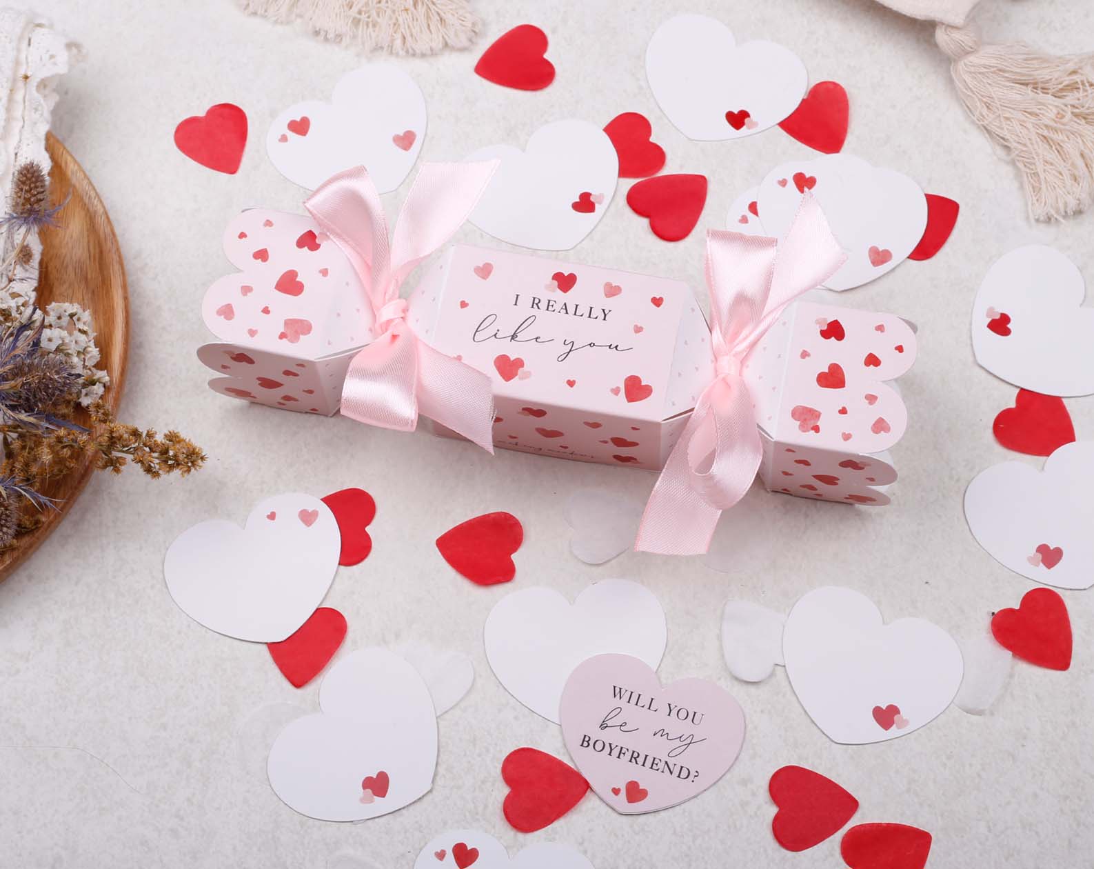 Will You Be My Boyfriend Surprise Pink Cracker. Stationery designed by Making Meadows