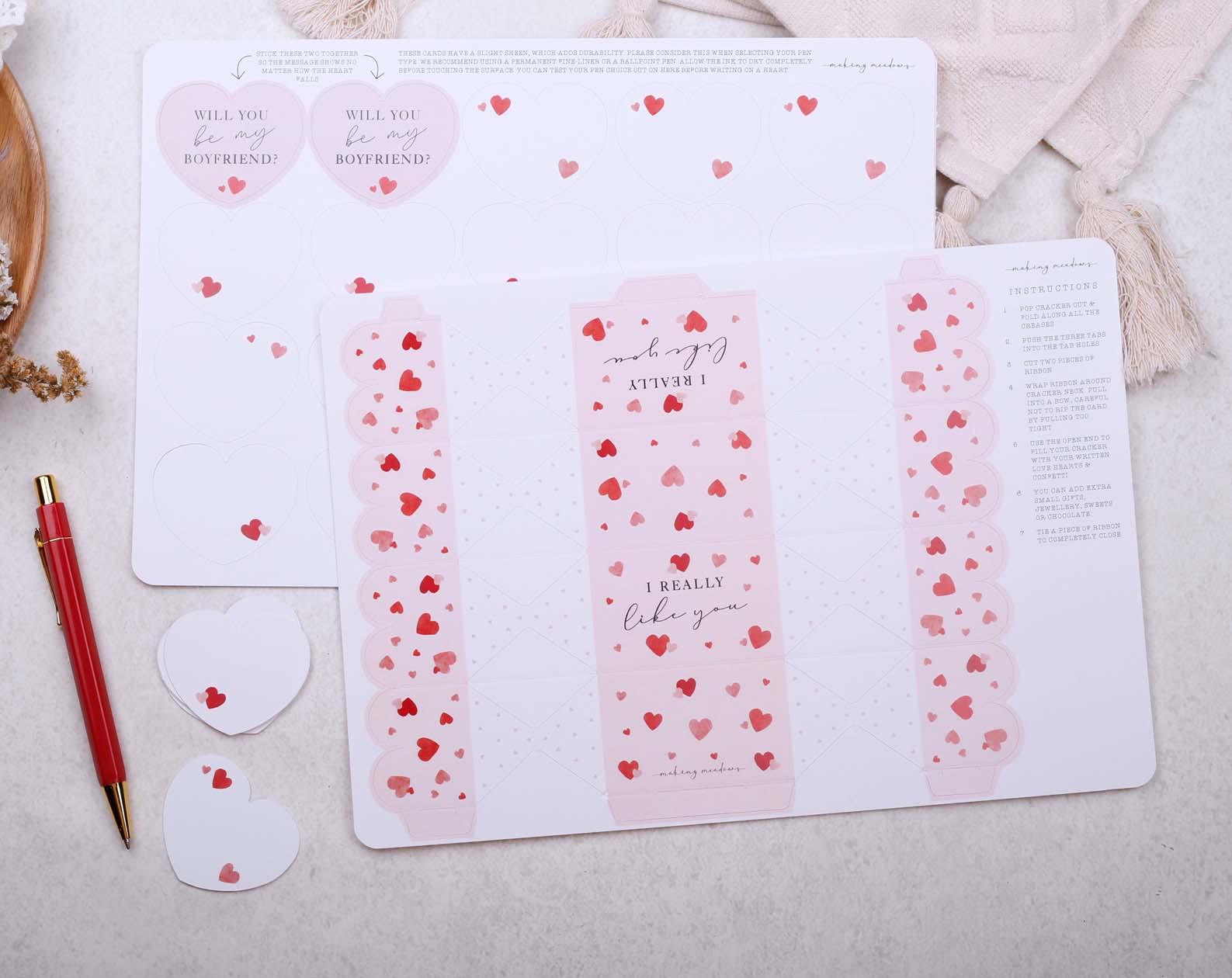 Will You Be My Boyfriend Surprise Pink Cracker. Stationery designed by Making Meadows