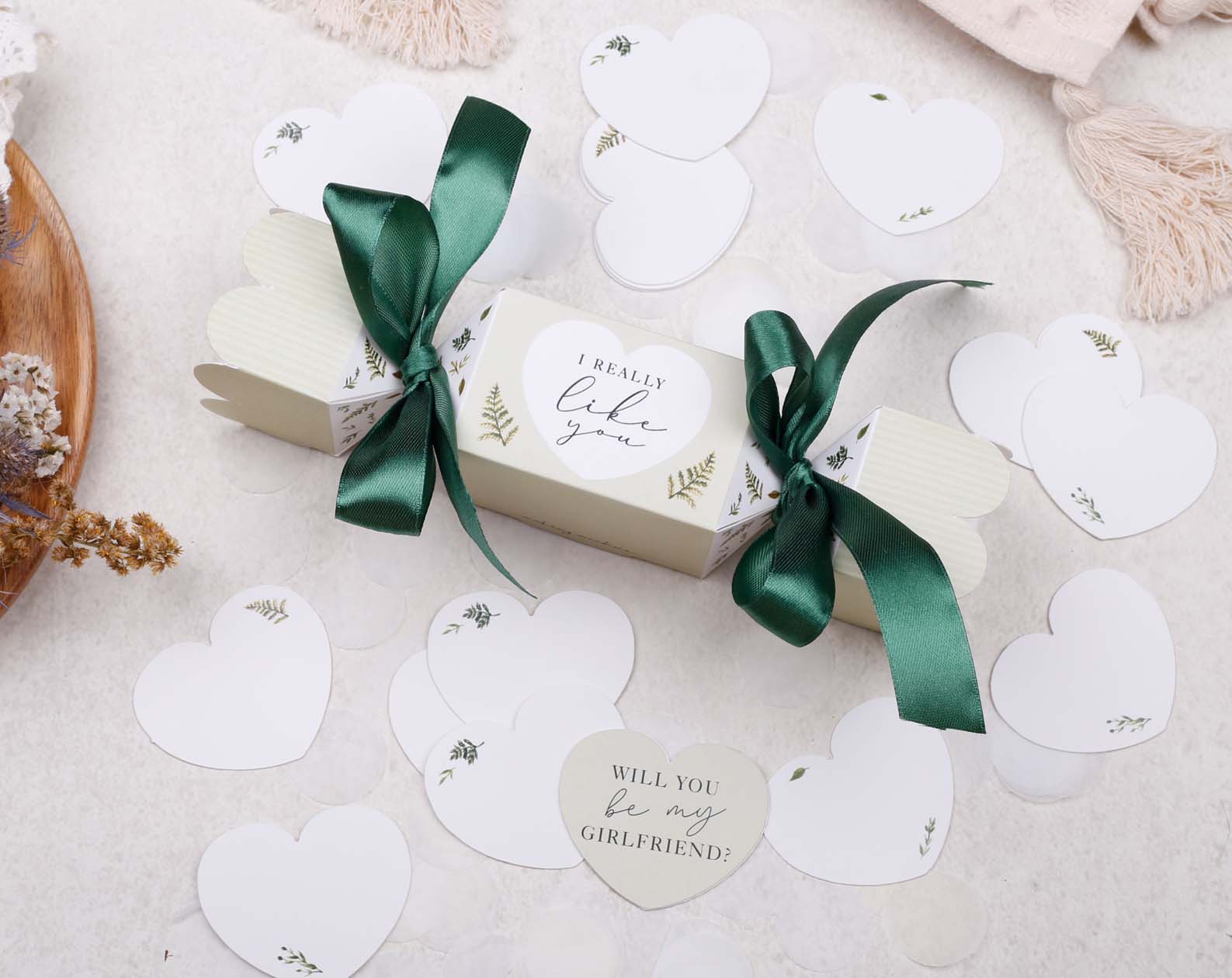Will You Be My Girlfriend Surprise Botanical Cracker. Stationery designed by Making Meadows
