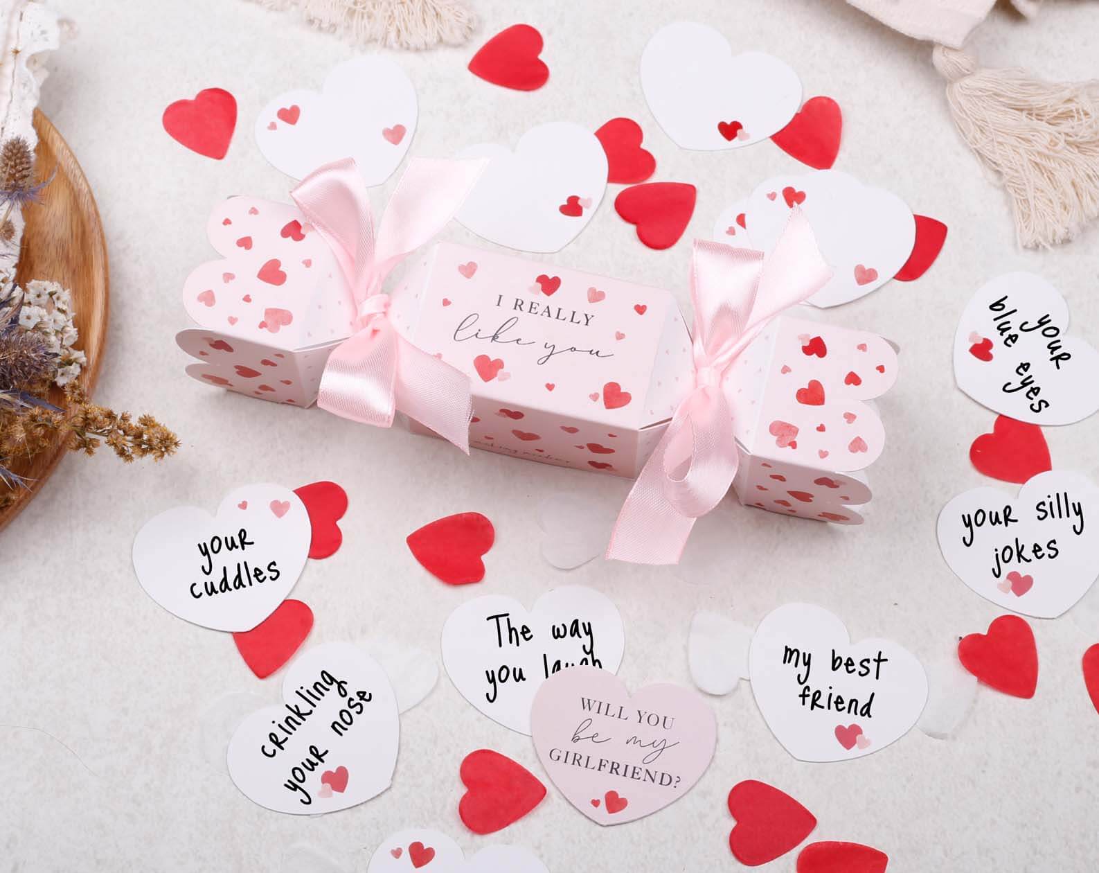 Will You Be My Girlfriend Surprise Pink Cracker. Stationery designed by Making Meadows