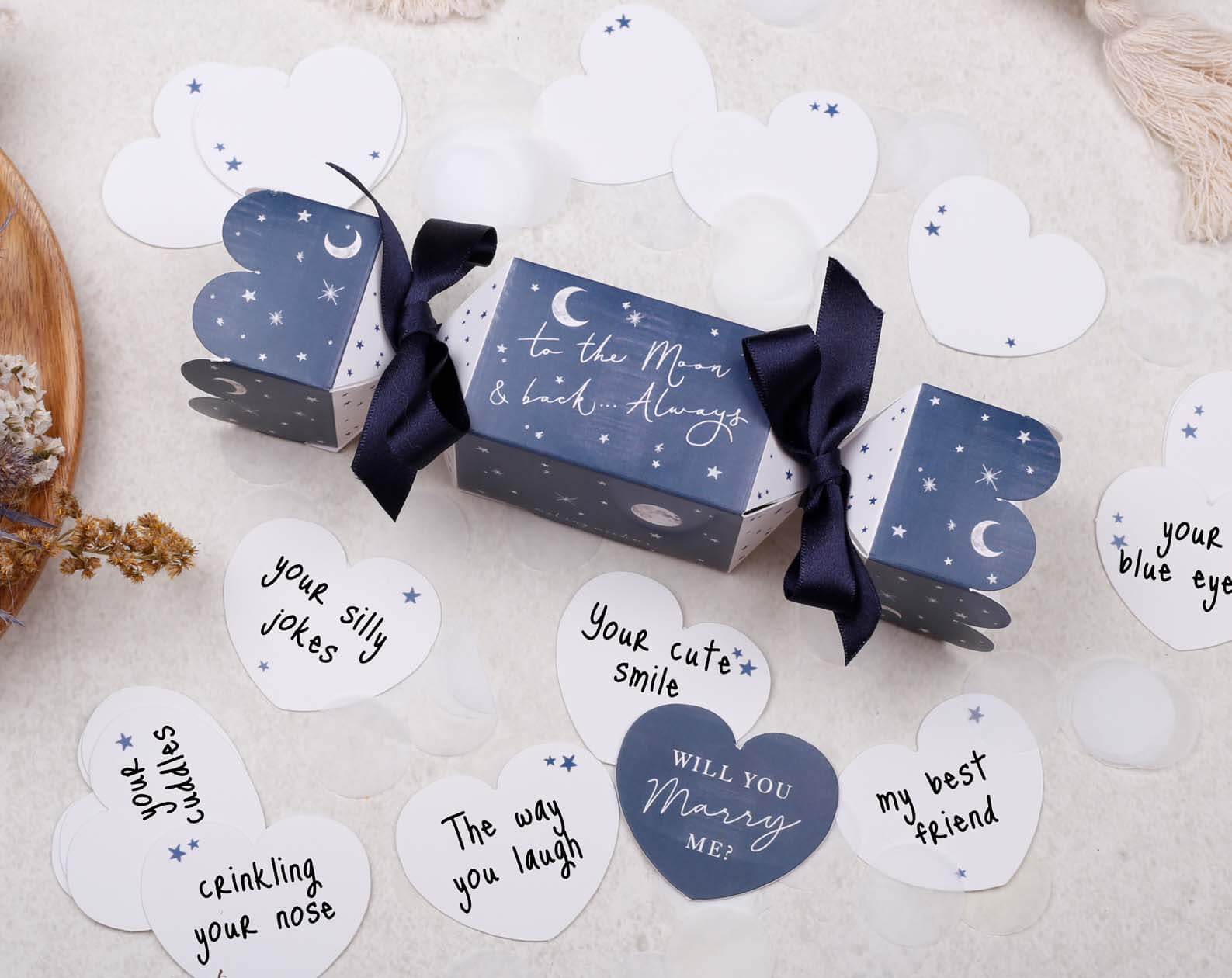 Will You Marry Me Surprise Navy Cracker. Stationery designed by Making Meadows