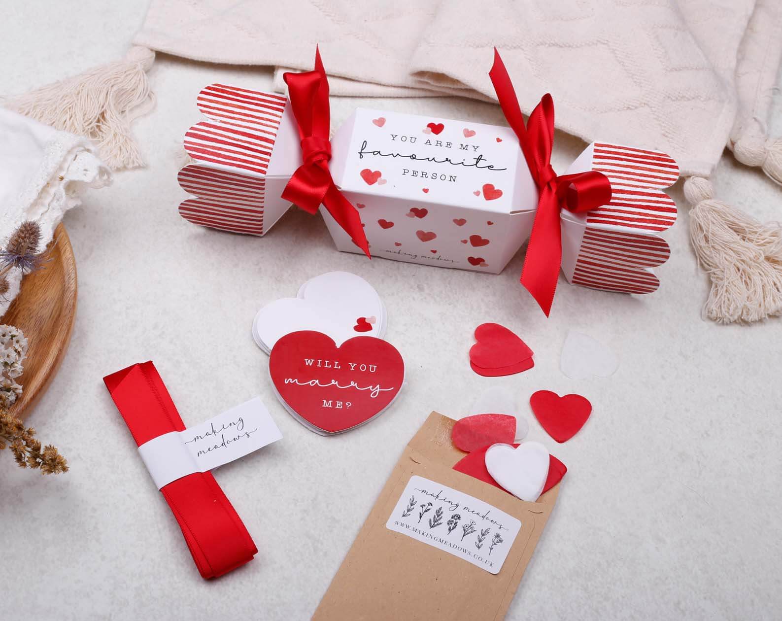 Will You Marry Me Surprise Red Cracker. Stationery designed by Making Meadows