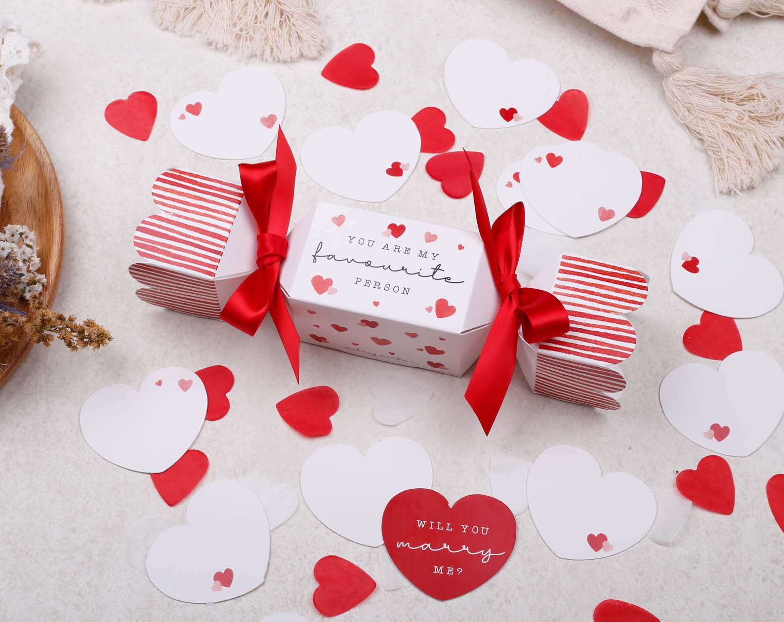 Will You Marry Me Surprise Red Cracker. Stationery designed by Making Meadows