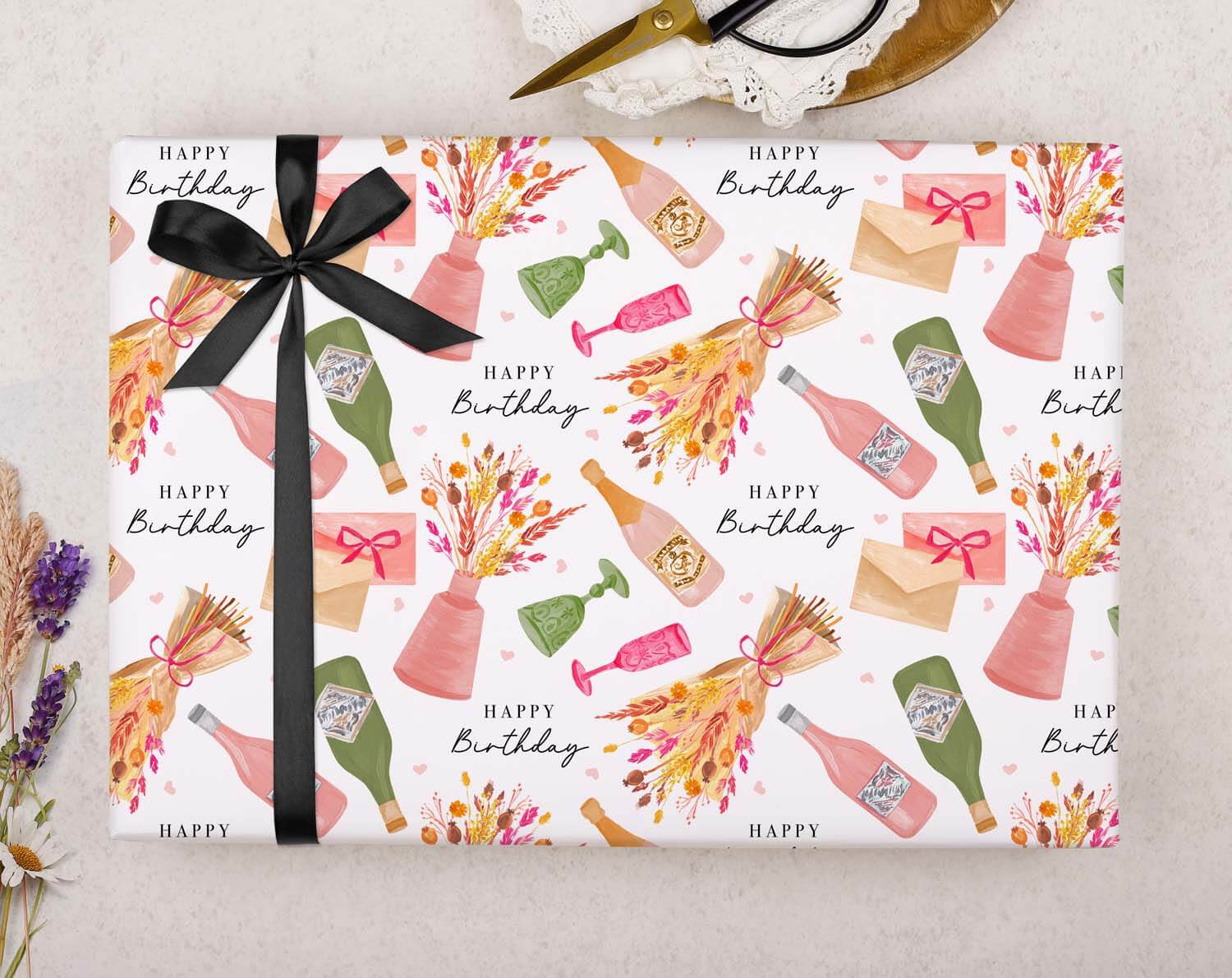 Wine Birthday Wrapping Paper. Wrapping Paper designed by Making Meadows