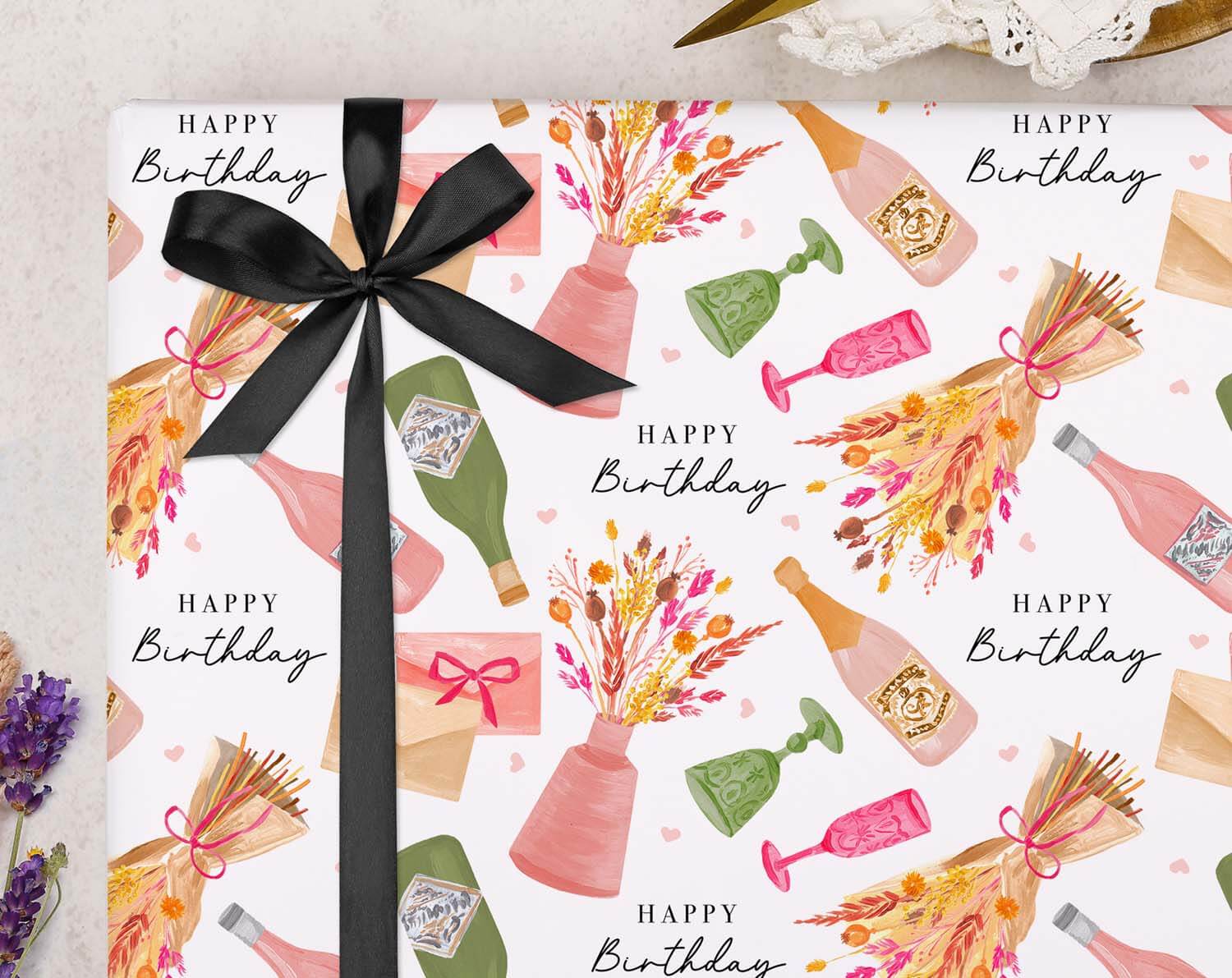 Wine Birthday Wrapping Paper. Wrapping Paper designed by Making Meadows