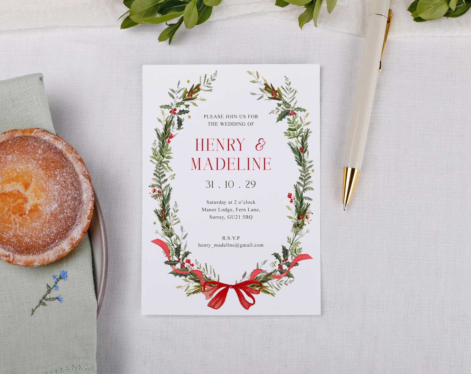Winter Wedding Invitations featuring floral design and elegant text details for a personalised touch.