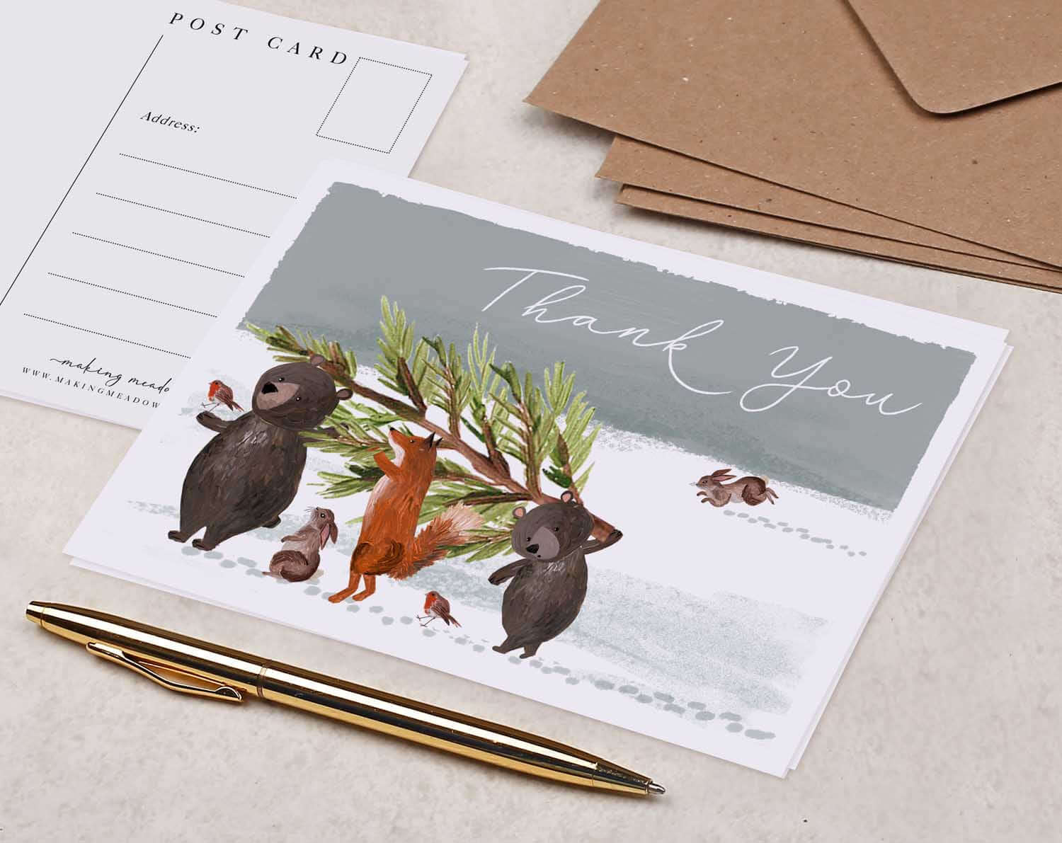 Woodland Animal Thank You Christmas Postcard. Post Cards designed by Making Meadows