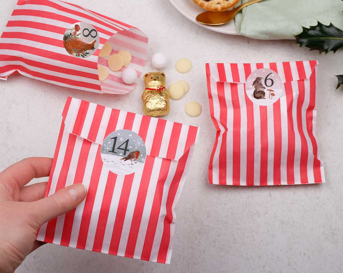 Woodland Animals Christmas Advent Calendar With Red Bags. Advent Calendars designed by Making Meadows