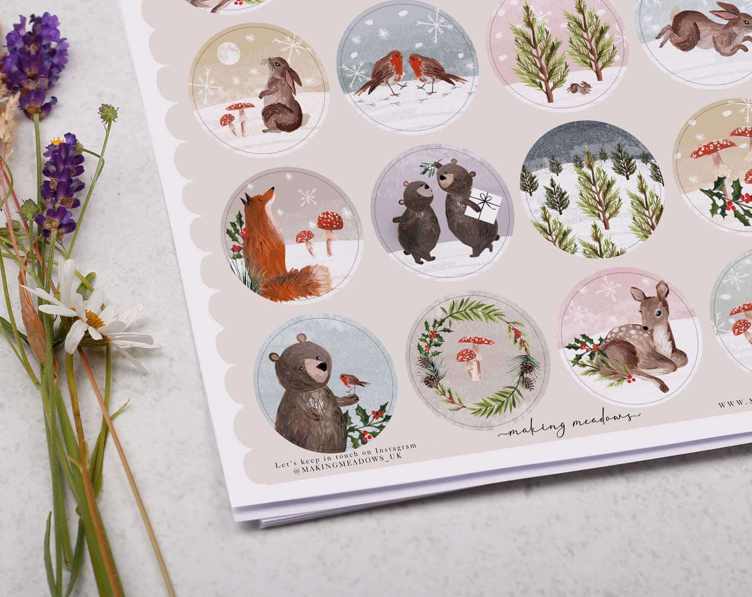 Woodland Animals Christmas Sticker Sheet. Decorative Stickers designed by Making Meadows