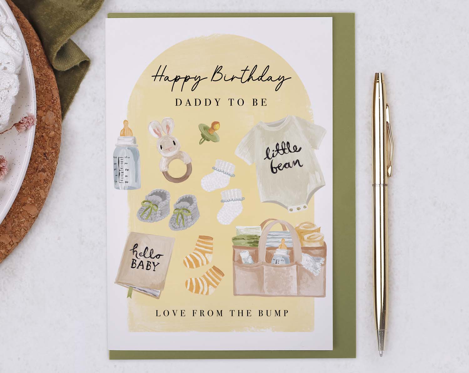 Yellow Baby Bump Birthday Card For Daddy. Greeting & Note Cards designed by Making Meadows
