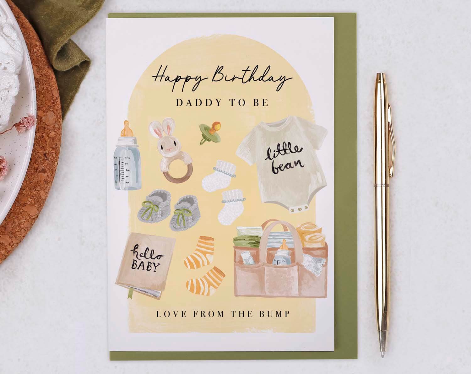 Yellow Baby Bump Birthday Card For Daddy. Greeting & Note Cards designed by Making Meadows