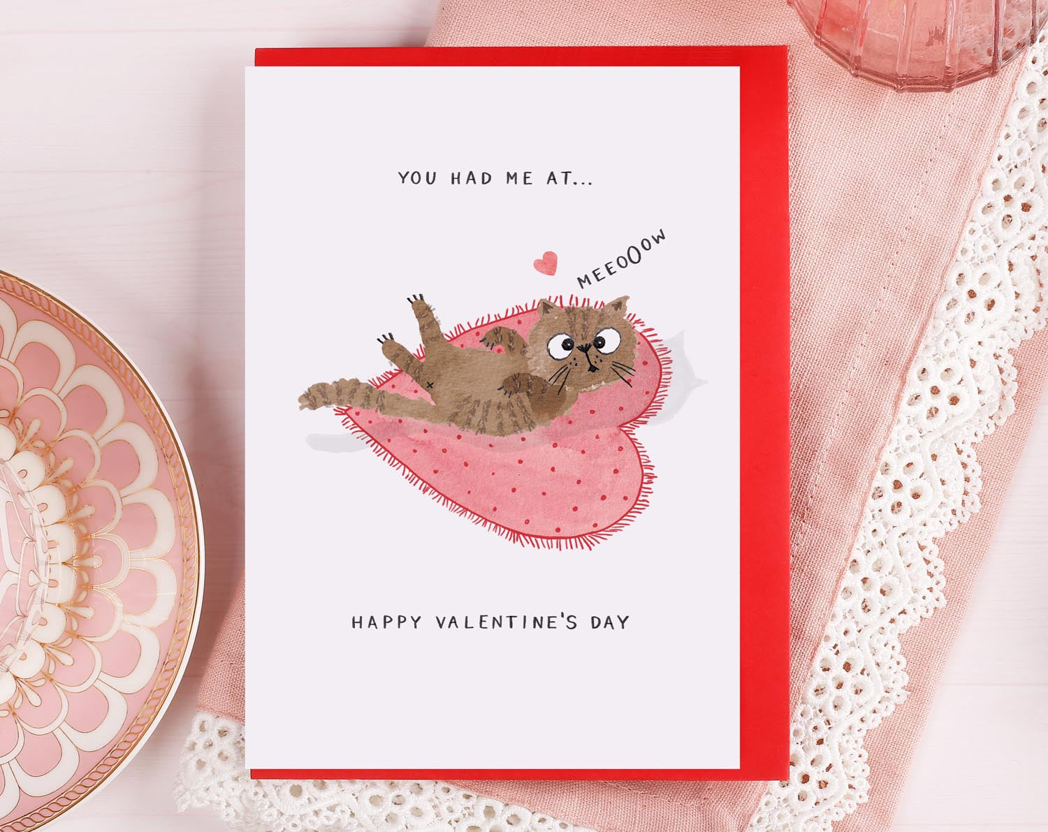 You Had Me At Meow, Tabby Cat Valentine Card. Greeting & Note Cards designed by Making Meadows