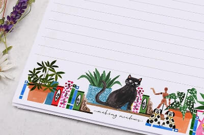 A5 Writing paper with cat and book shelf design